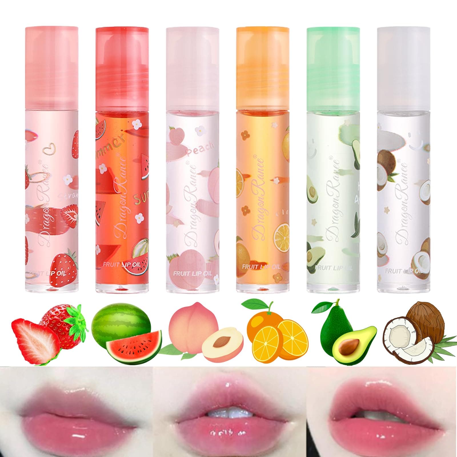 Moisturizing Lip Oil 6 Pcs Roll-on Lip Oil Set Fresh Lip Glaze Transparent Colorless Moisturizing Lip Lotion Hydrating Lip Oil Set for Lip Care(Color Box Packaging)