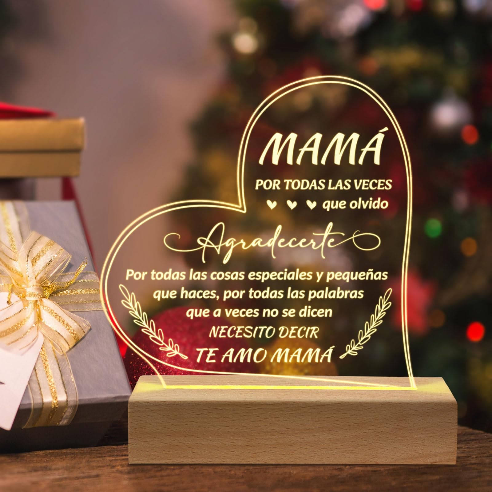 PetalsunRegalos para Mamá- Engraved Wooden Base Lamp- Gifts for Mom in Spanish, Regalo de Cumpleaños para Mujer