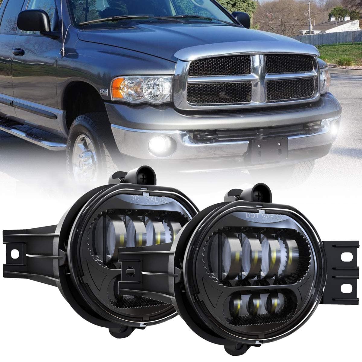 XPCTD Upgraded LED Fog Lights for Dodge Ram 1500 2500 3500, 2002-2008 Dodge Ram 1500, 2003-2009 Ram 2500 3500, 2004-2006 Durango Truck, Driver and Passenger Side Black
