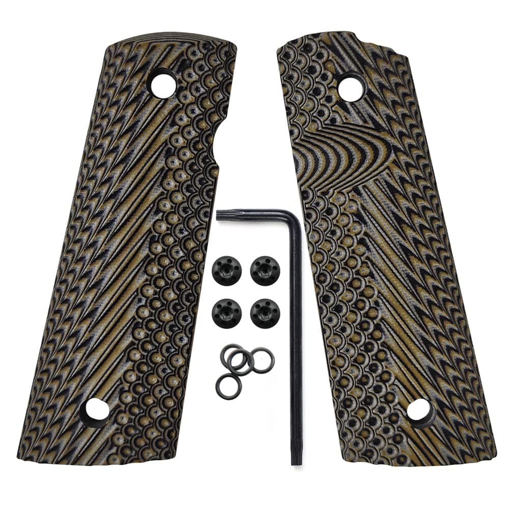 1911 G10 Grips, Black Screws Included, Most Full Size Government Commander 1911 Pistol, Magwell Cut, Ambi Safety Cut, Mag Release, OPS Texture