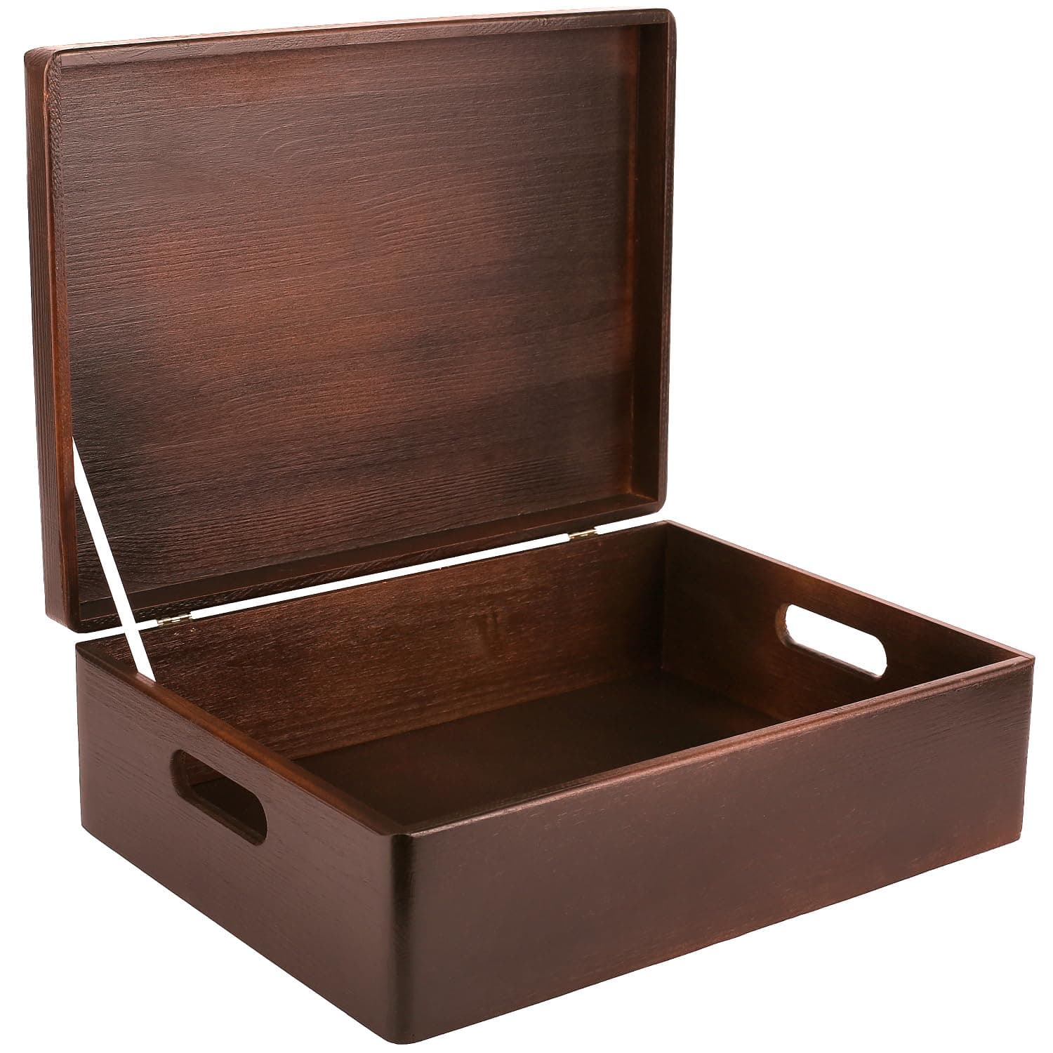 XL Brown Wooden Box Storage with Hinged Lid | 15.8x11.8x5.5in (+-0.5) | Keepsake with Handles | Decorative Gift Box for Tool Toy Kitchen Storage | Acacia-Like Wood Chest Trunk