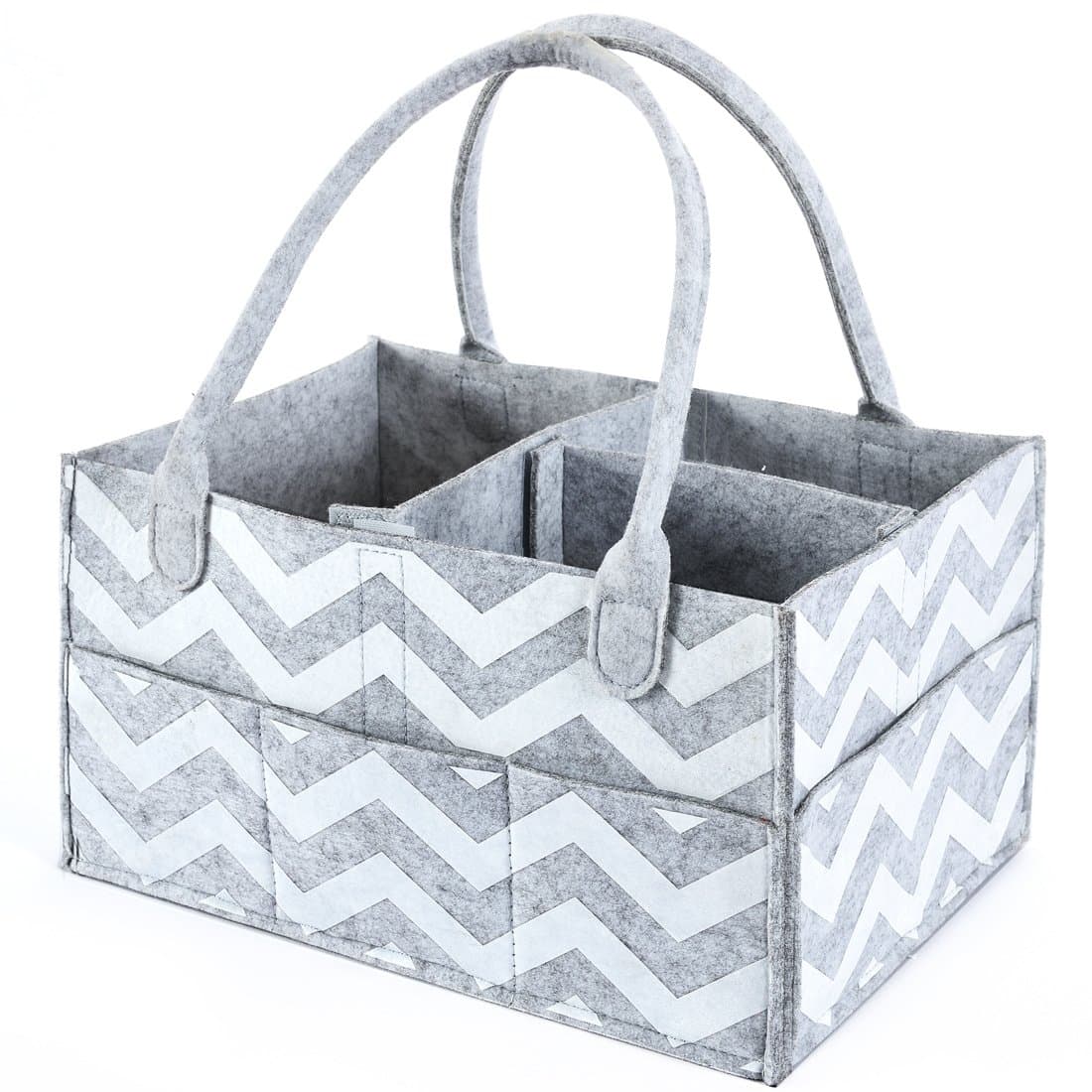 Baby Diaper Caddy Organizer By Brolex: Large Capacity Nursery Organizer For Boys Girls–Unisex Portable Travel Organizing Basket With Lightweight, Sturdy & Versatile Design,Grey/White Chevron