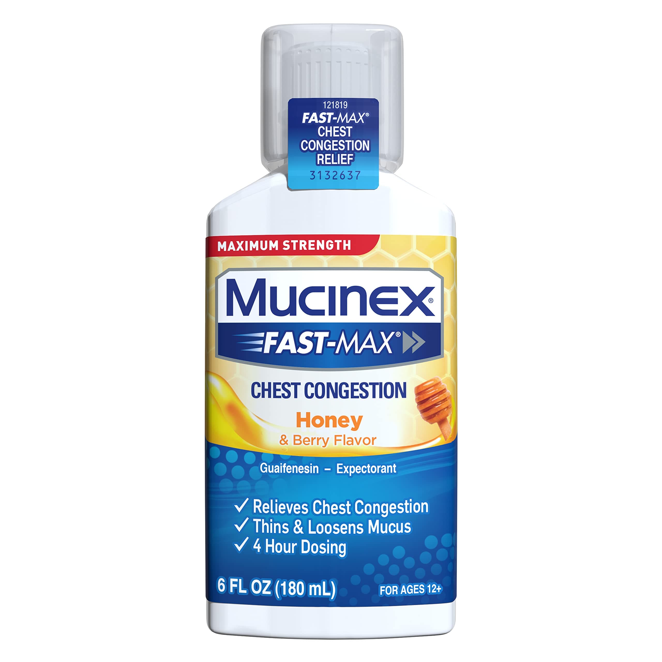 Mucinex Fast-Max Maximum Strength Chest Congestion, Symptom Relief, Honey-Berry, 6 Fl Oz