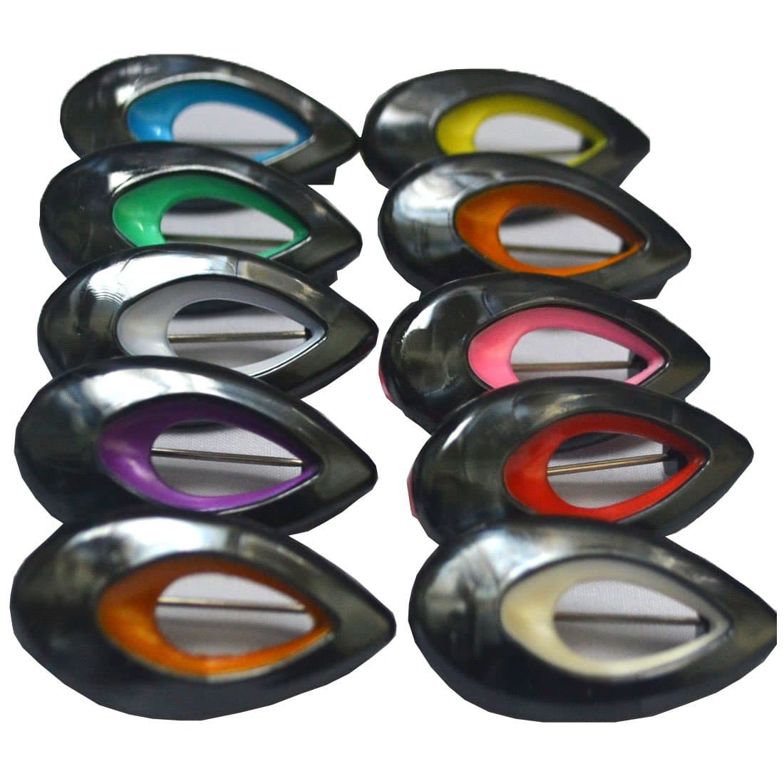 Hayaa Teardrop Hijab Pin (Pat Japan) Set of 10 - Black Jewel Tone Outer