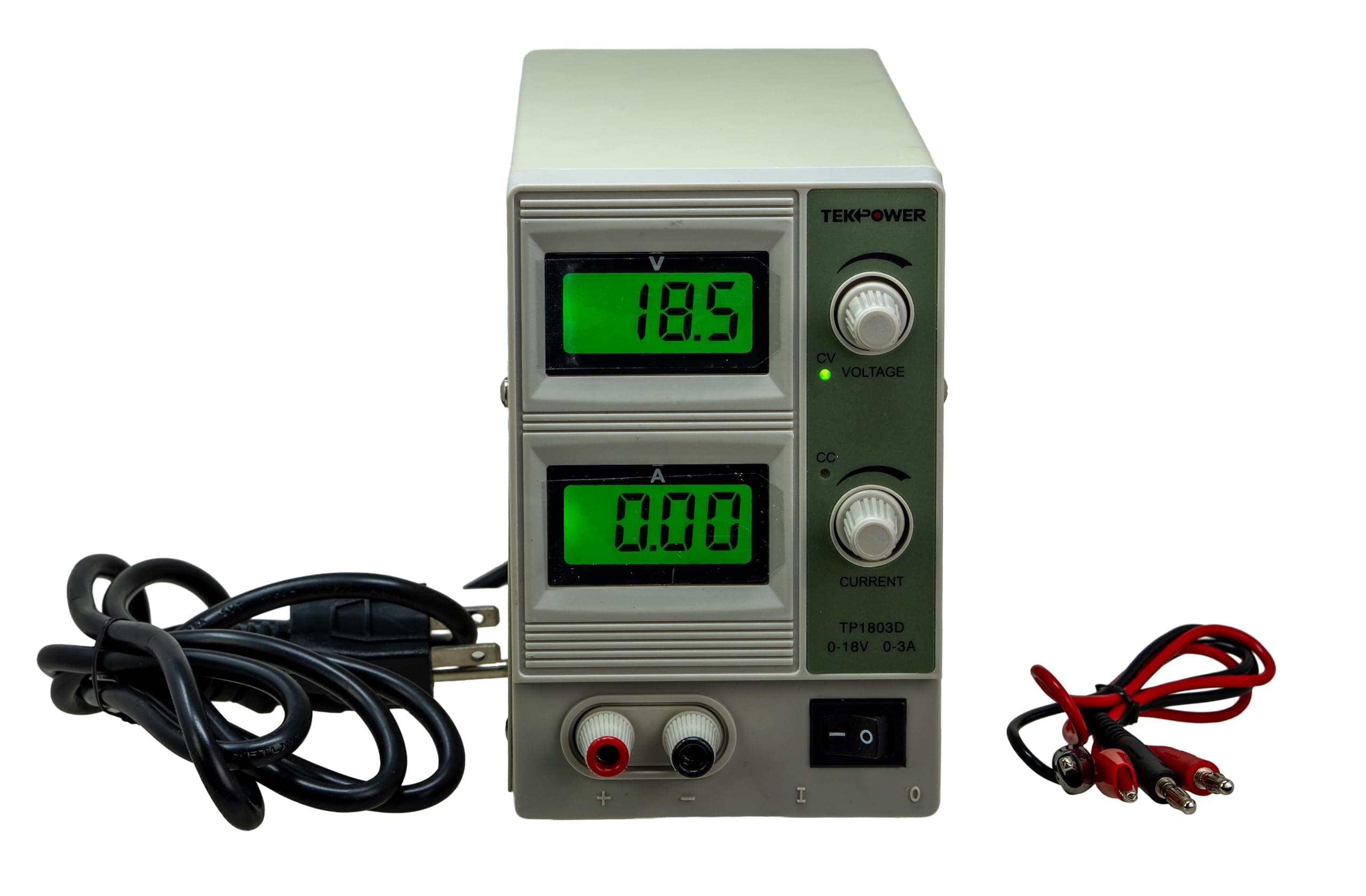 TP1803D Lab Grade Variable Linear DC Power Supply, 0-18V @ 0-3A PC, with Alligator Cable and Power Cord,for Labs