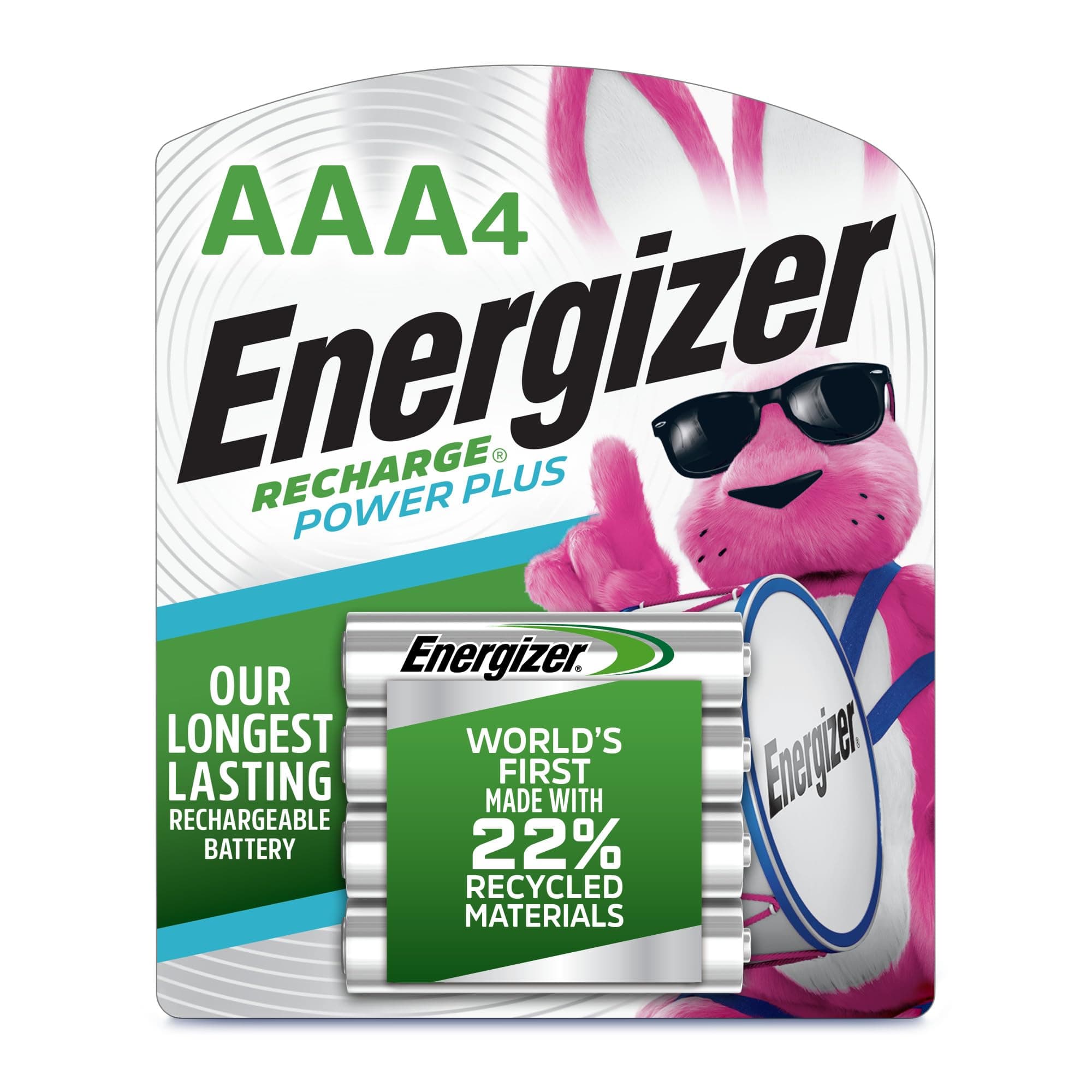 Rechargeable AAA Batteries, Recharge Power Plus Triple A Battery Pre-Charged, 4 Count