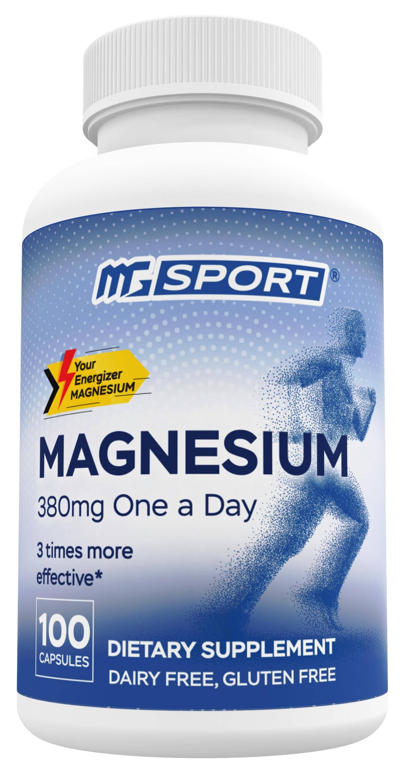 MGSPORT Magnesium Supplement 380mg - High Absorption Magnesium Complex Formula with Vitamins B6, D, E - Supports Muscle Function and Sleep Quality - 100 Servings