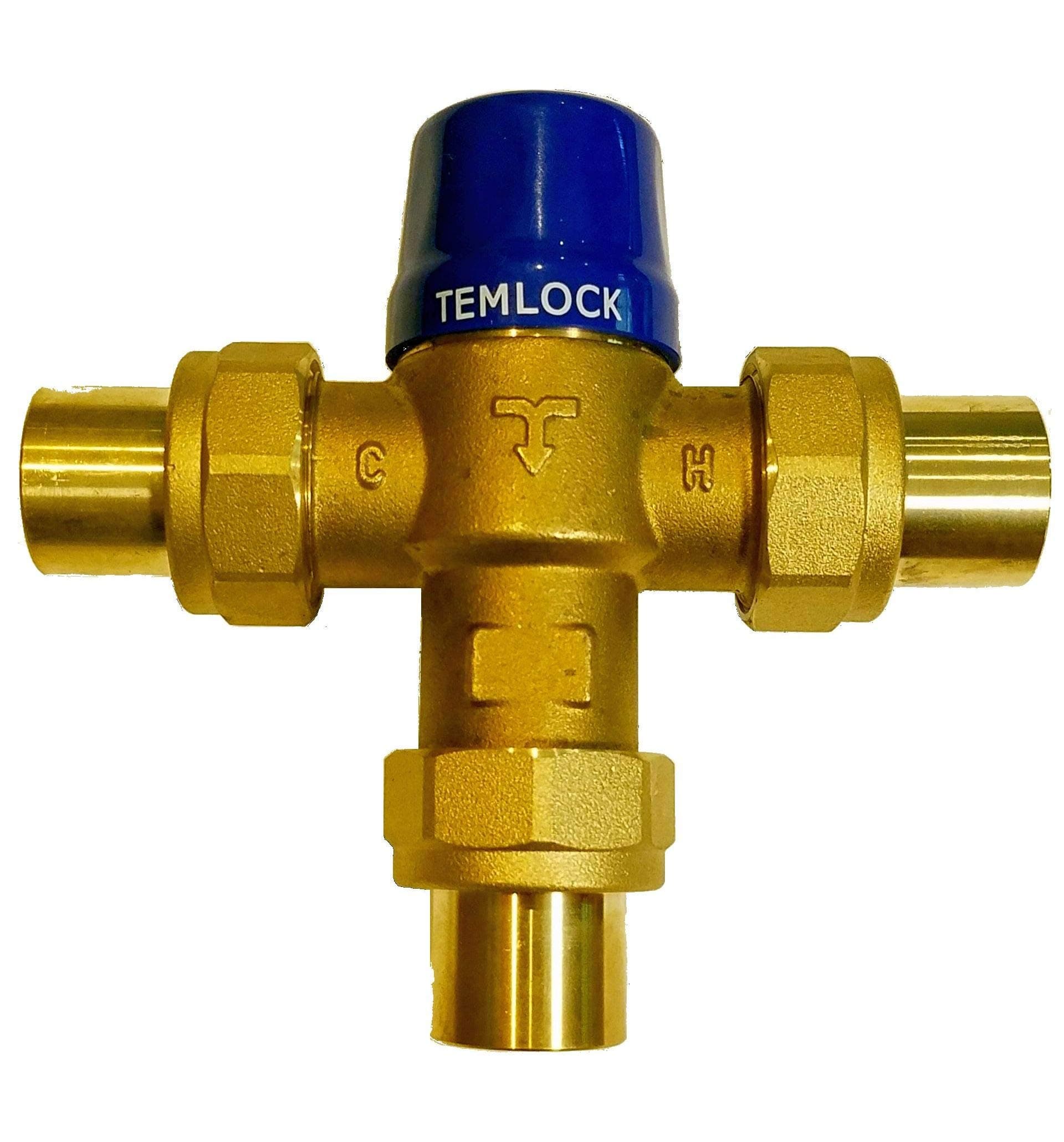 Thermostatic Mixing Valve For Point-Of-Source 3/4” - 100-140°F Water Temperature Adjustable for Anti Scald - Lead-Free Brass - 3/4” Sweat Fittings & Integral Check Valves - TEMLOCK