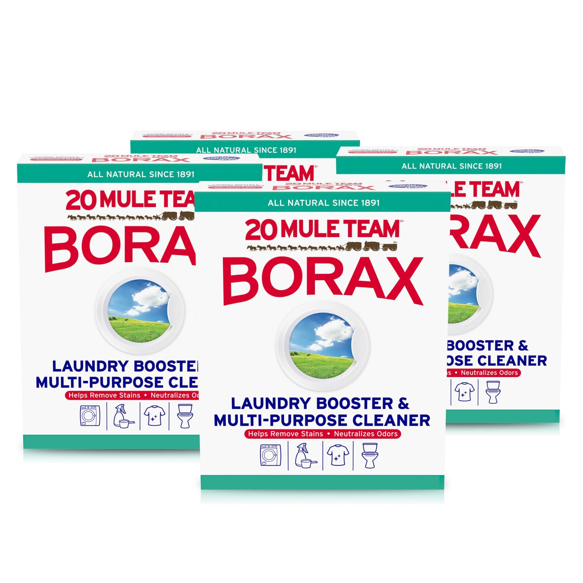 BORAX 20 Mule Team All Natural Detergent Booster & Multi-Purpose Household Cleaner, 65 Ounce, 4 Count