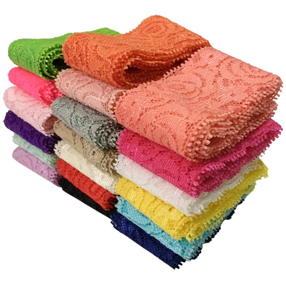 19 Colors Tulle Elastic Stretch Lace Trim Floral Pattern Lace Ribbon for Garment,Crafts and Gift Wrapping (1.57 inches Wide, 19 Yards)