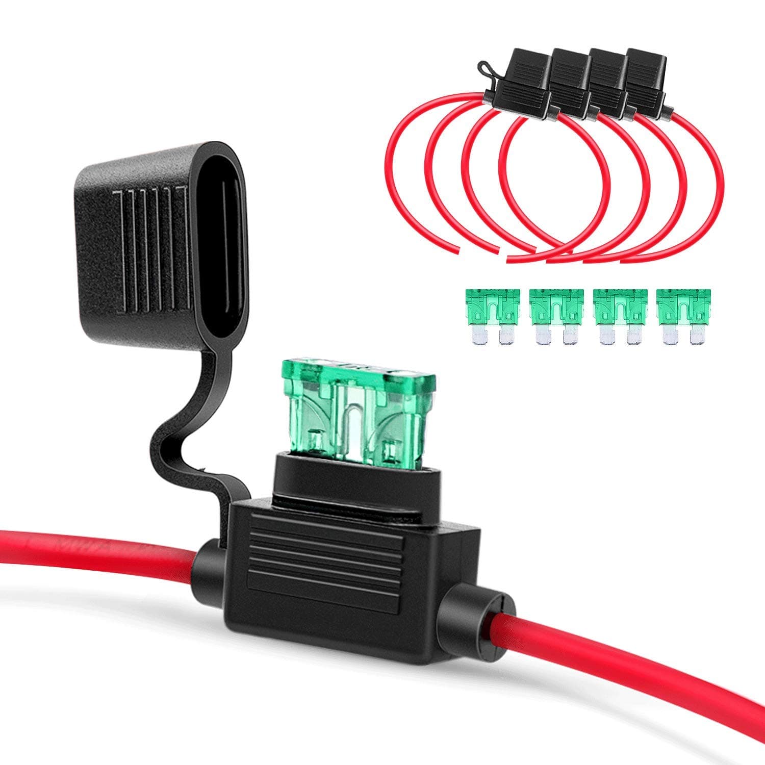 Nilight GA0004 5Pack 12AWG Inline Wiring Harness 12 Gauge ATC/ATO Automotive Holder with 30A Fuse Blade Standard Plug Socket-5 Pack, 2 Years Warranty