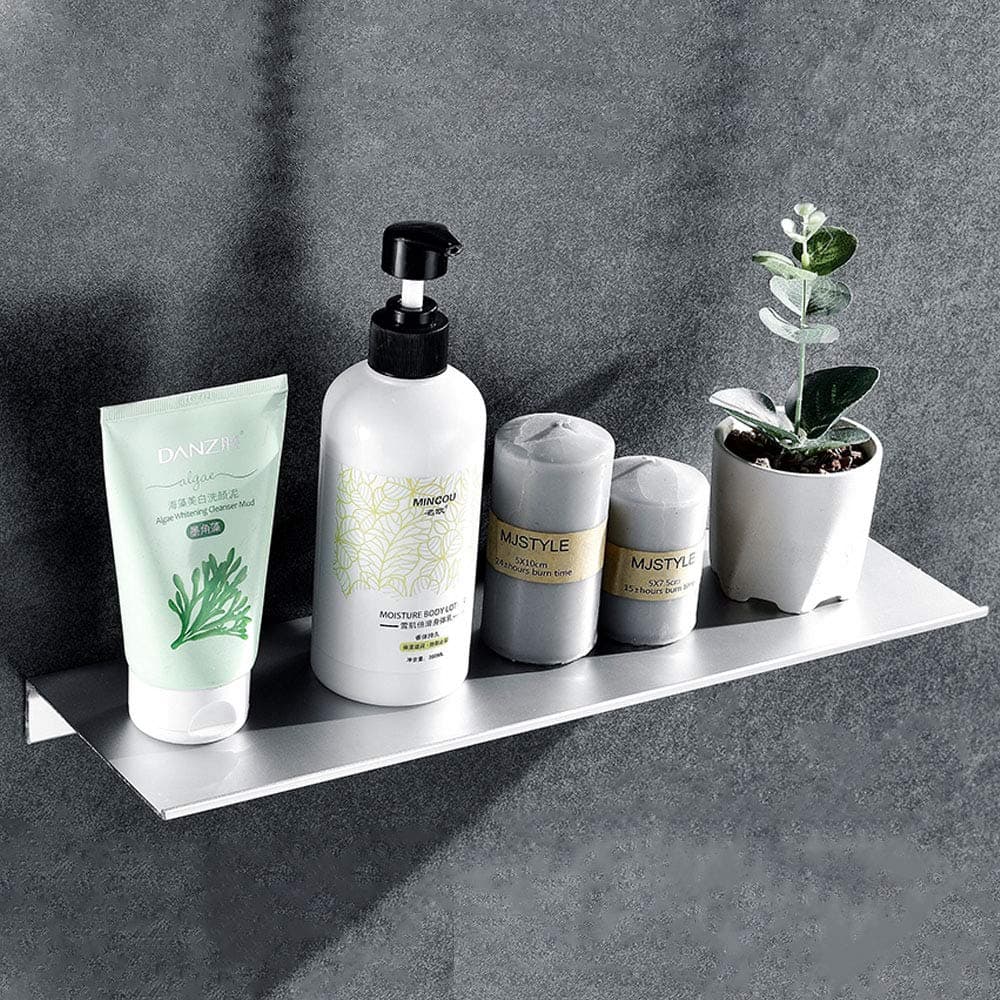 Shower Shelf Rustproof Shower Caddy Space Aluminum Bathroom Shelf Self Adhesive with Glue or Wall Mount with Screws Kitchen Storage(Silver)