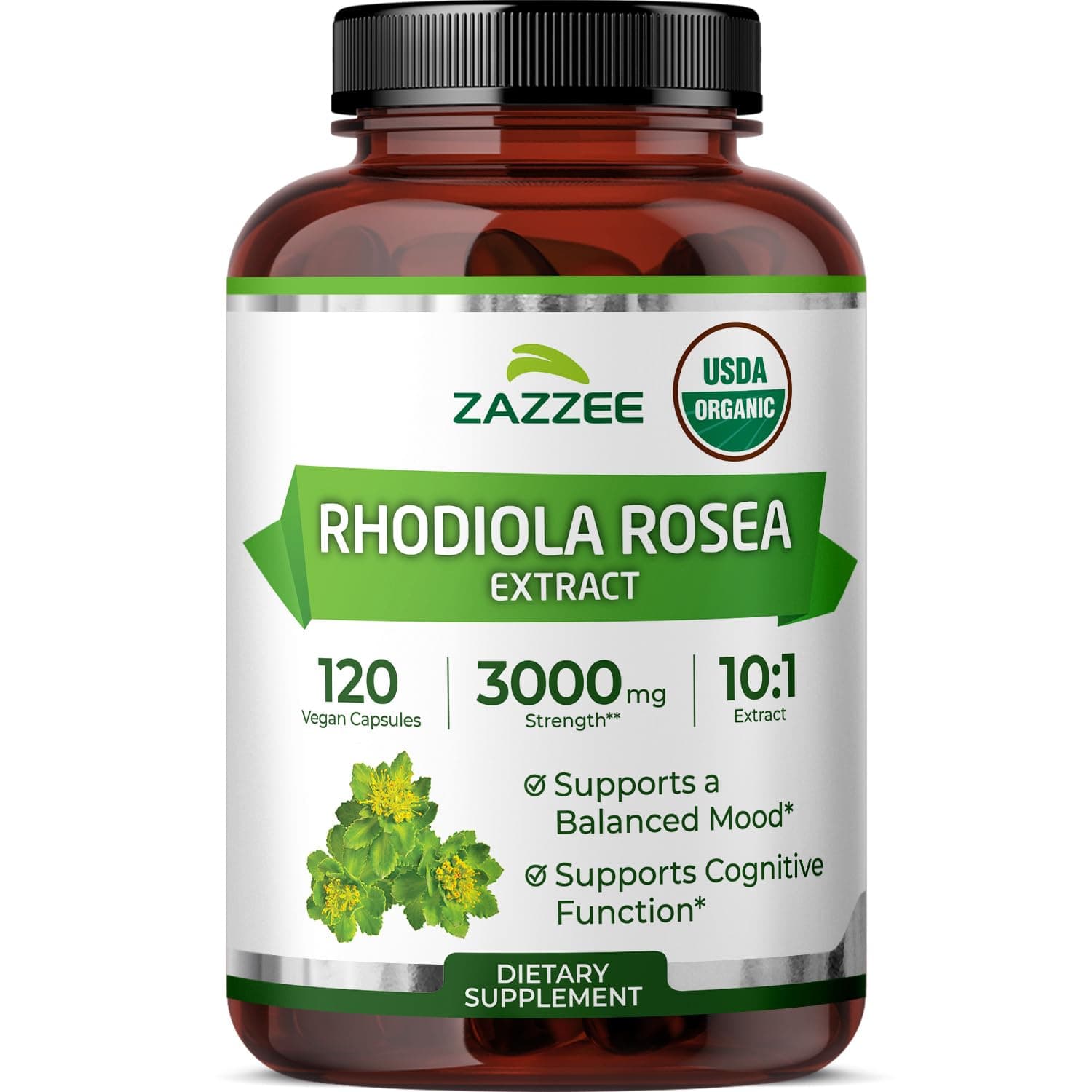 Zazzee USDA Organic Rhodiola 10:1 Extract, 120 Capsules, 4 Month Supply, Rhodiola Rosea, Energy, Stress & Mental Focus Support, Concentrated 10X Extract, All-Natural, Non-GMO, Made in the USA