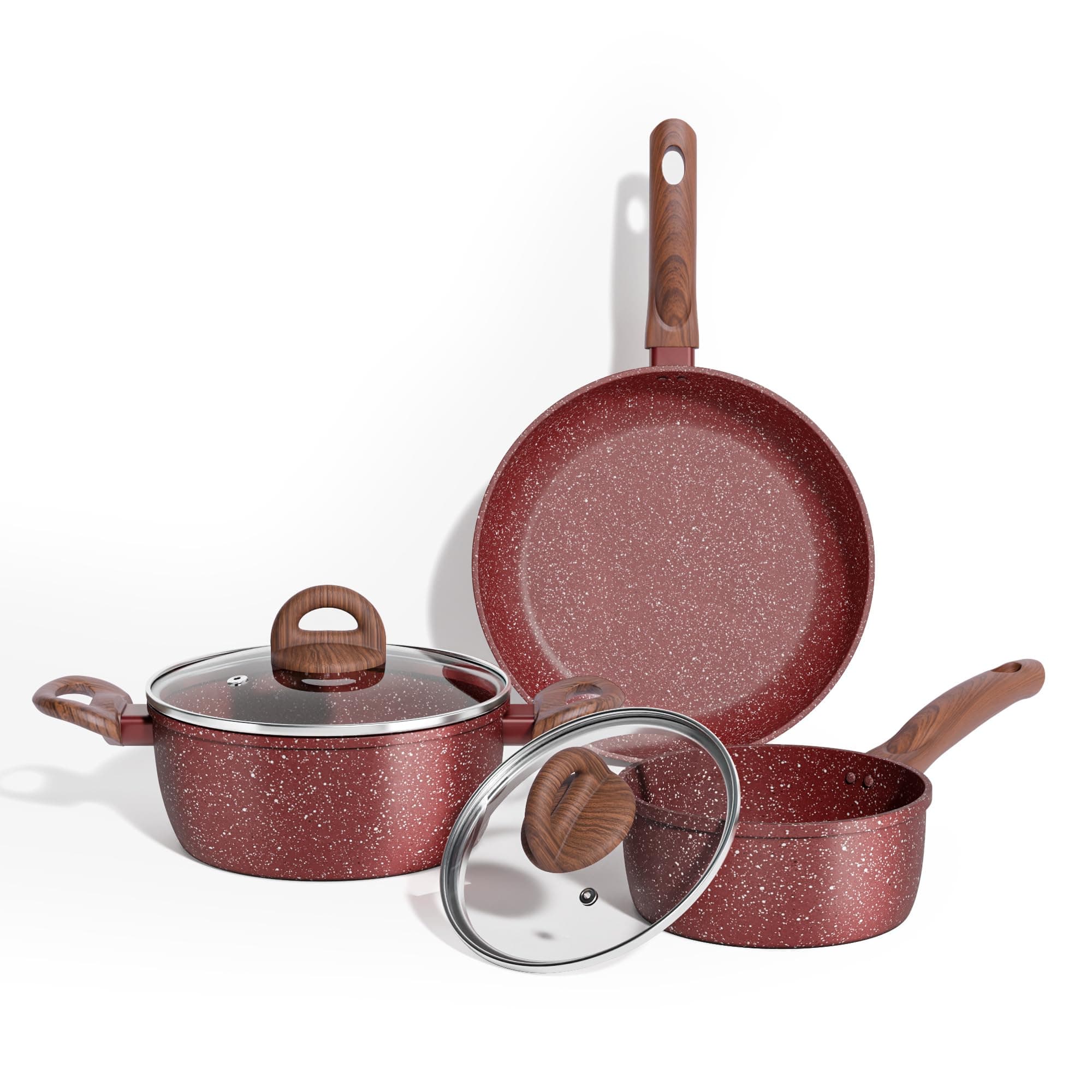 Meythway Pots and Pans Set Ultra Nonstick, 5 Pieces Kitchen Cookware Sets, Non Toxic Pots and Pans for Father's Day Gifts, Gas/Induction Compatible, 100% PFOA Free, Red