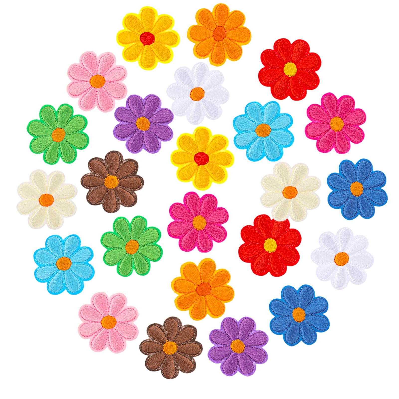 TIESOME 24PCS Sunflower Iron On Patches, Floral Clothing Repair Applique Aesthetics Embroidery Applique Patches 12 Colors Iron on Patches Sew On Embroidery Applique Patch