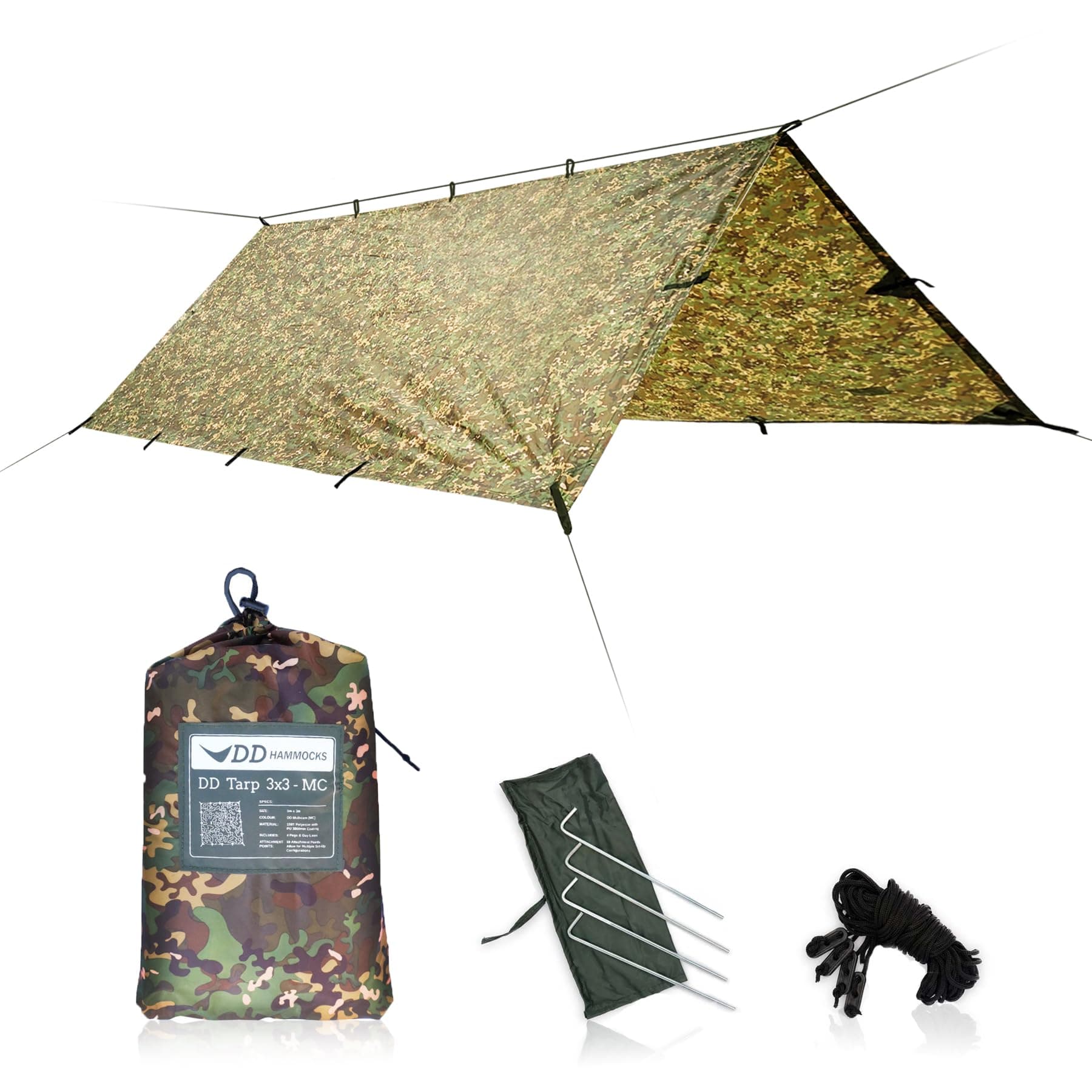 DD Hammocks - DD Tarp 3x3 - MC - Lightweight Camouflage Tarp Shelter for Hammock Camping & Solo Outdoor Adventure