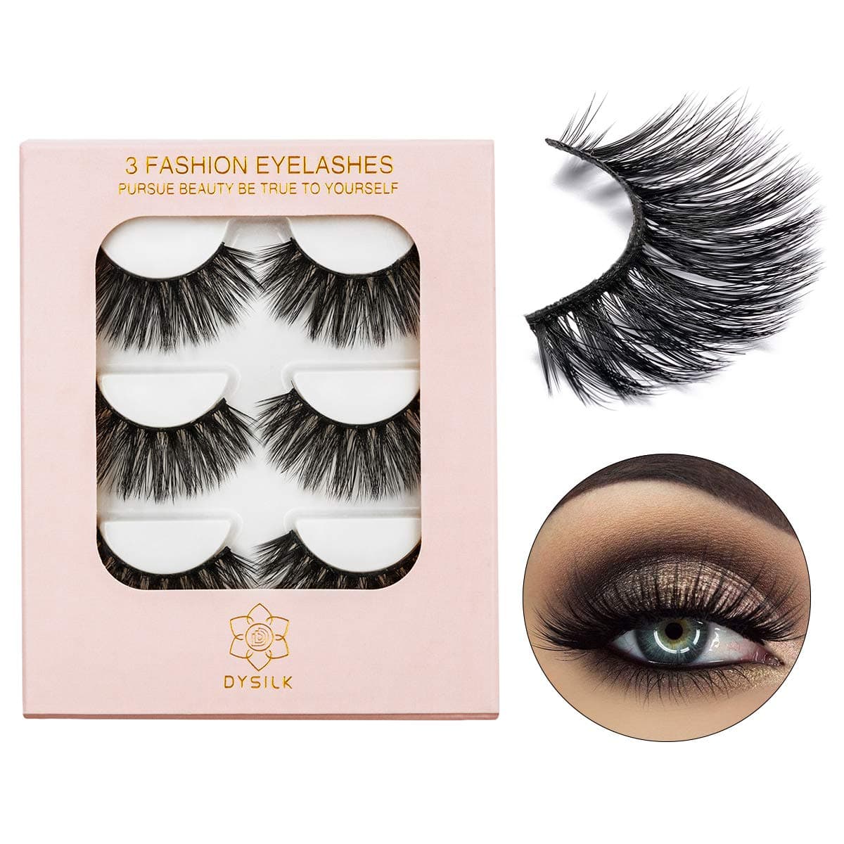 DYSILK 5D Eyelashes Wispy False Eyelashes Handmade Reusable Fake Eyelashes Natural Lashes Long Dramatic Look Extension 3 Pairs