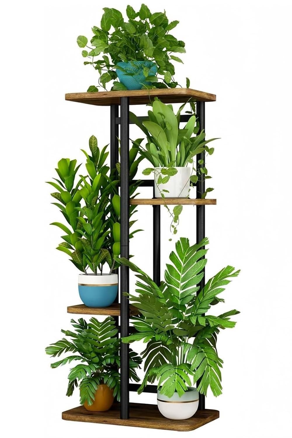 LINZINAR Plant Stand Indoor 4 Tier 5 Potted Multiple Plant Shelf Stands for Garden Corner Balcony Living Room Black
