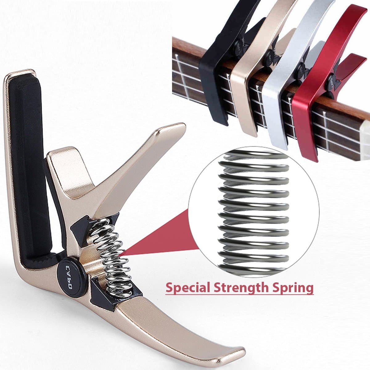 Professional Ukulele Capo, Colorful Creative Mini Size Trigger Style Uke Capo, Quick Change, Total Metal Material, Quality Steel Spring (Golden)
