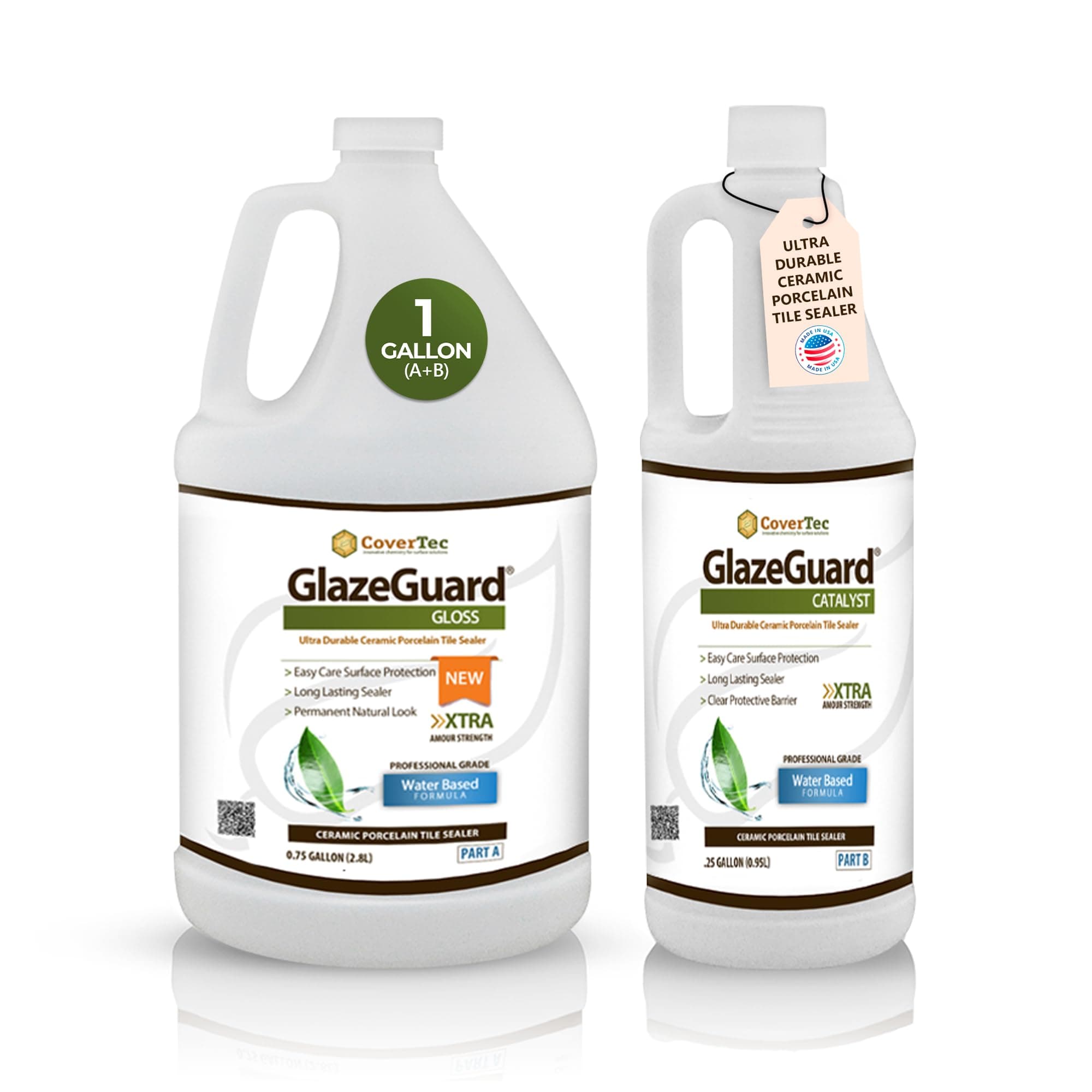 CoverTec GlazeGuard Gloss Floor Sealer Wall Sealer for Ceramic, Porcelain, Stone Tile Surfaces (2 Part Kit A+B Combined = 1 Gal)