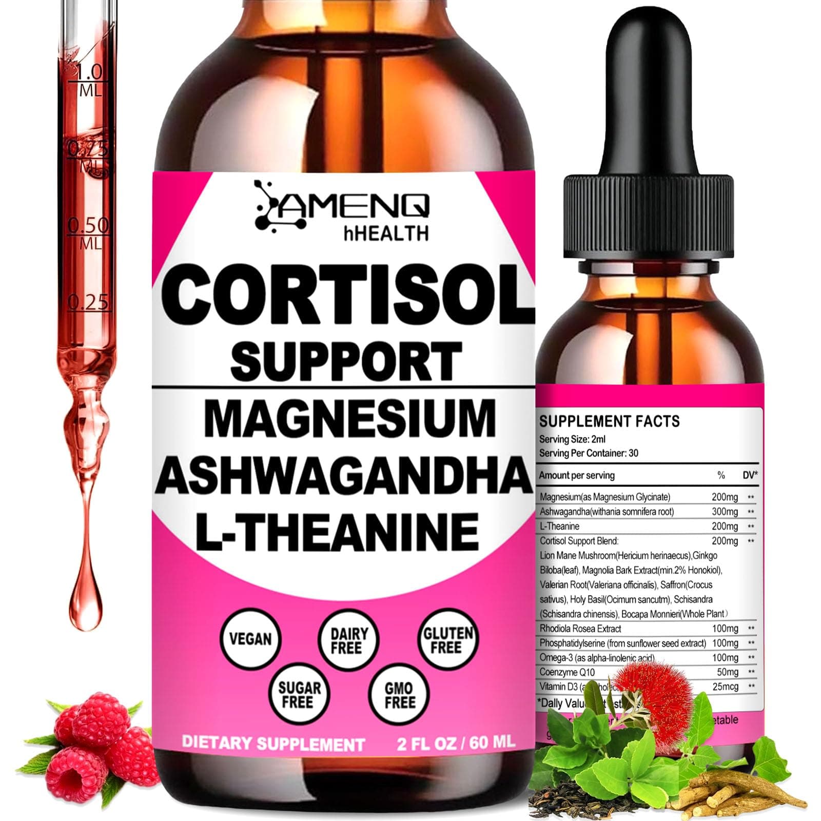 Cortisol Supplement Liquid Drops, 17-in-1 Cortisol Reducer w. Ksm-66 Ashwagandha Theanine Rhodiola Rosea Magnesium Phosphatidylserine, Hormone Balanced & Lower Cortisol for Women Calm* Relaxation