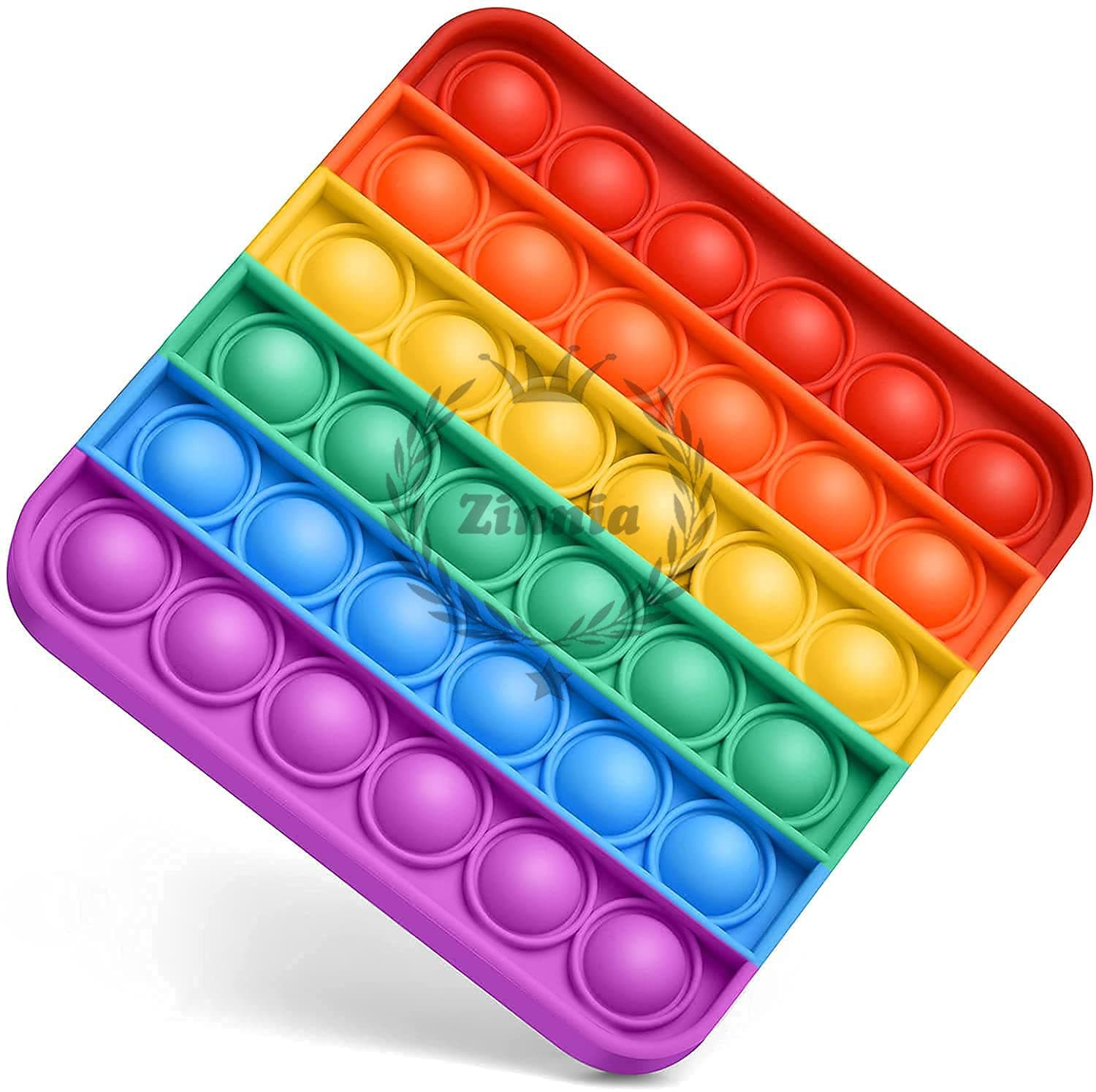 Zinnia Fidget Toy for Kids, Sensory Toy for Autism, Fidget Toy for Anxiety, Stress Relief Toys, Push Pop Bubble Fidget Toy, Small Pop It Toy (Rainbow Color) (Square Fidget Toy)