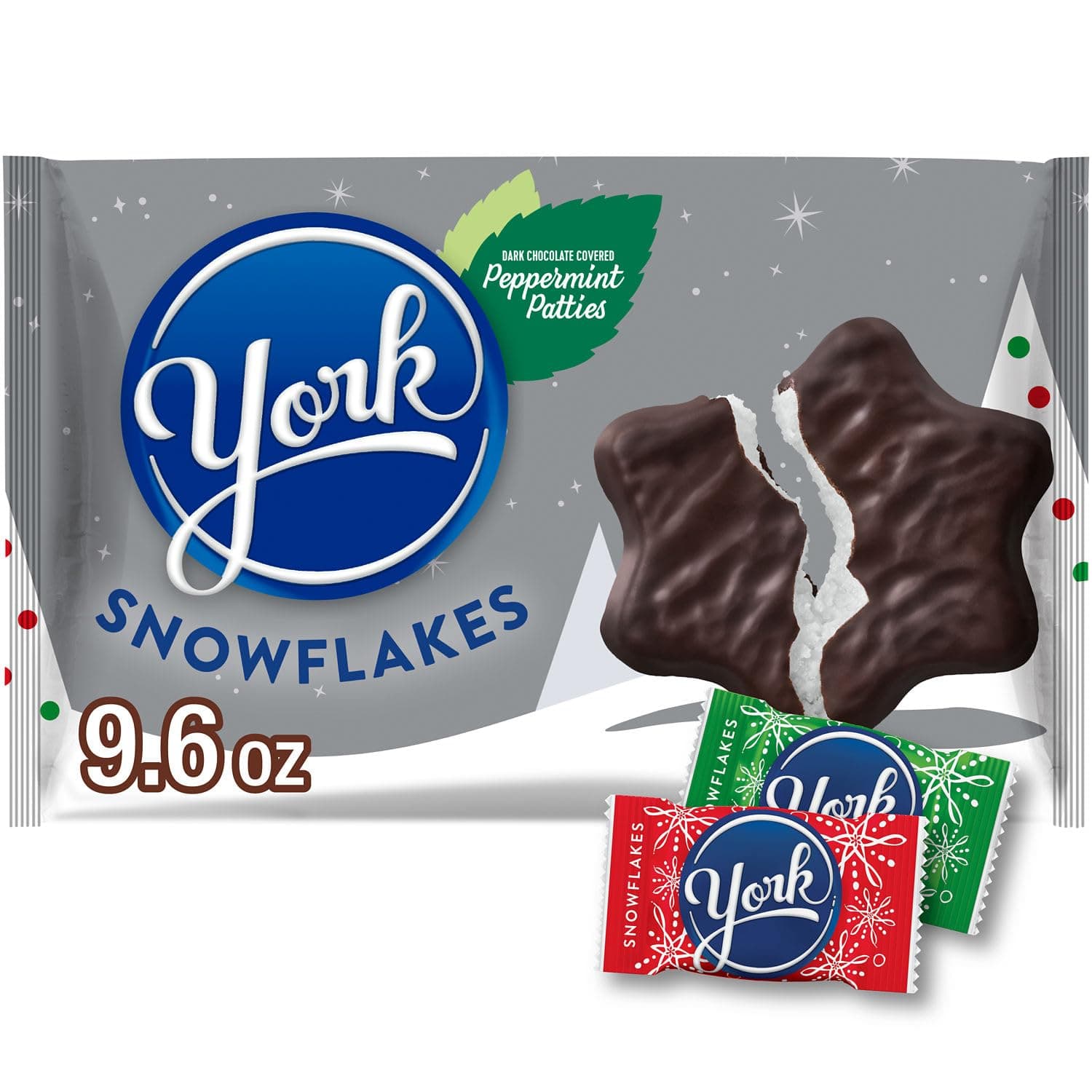 Dark Chocolate Peppermint Patties Snowflakes, Christmas Candy Bag, 9.6 oz