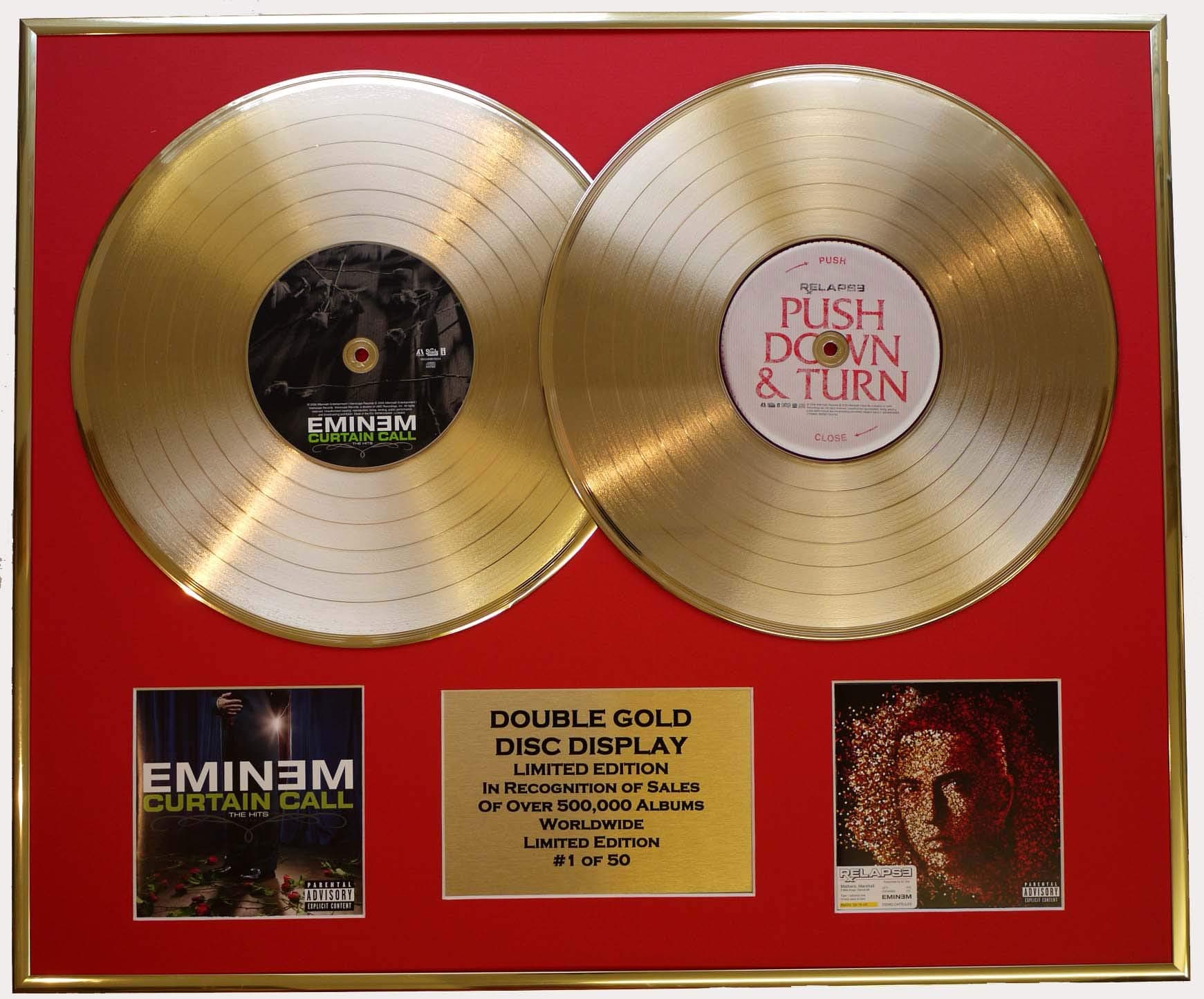 EMINEM/DOUBLE CD GOLD DISC DISPLAY/LTD. EDITION/COA/"CURTAIN CALL" & "RELAPSE"