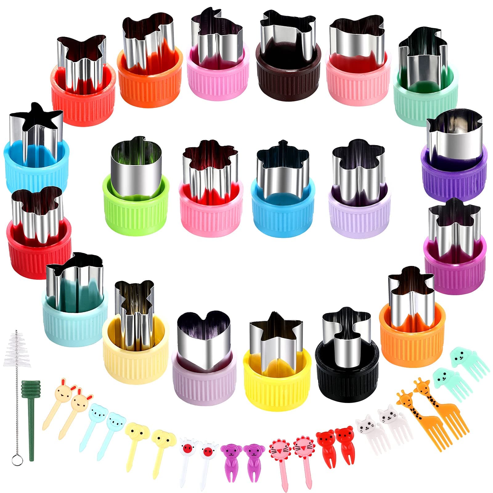 Vegetable Cutter Shape Set, Mini Cookie Cutters,Biscuit Cutter to Decorate Food, Children's Baking and Food Supplement tool Accessories Kitchen Crafts, (20PCS+20Fork)