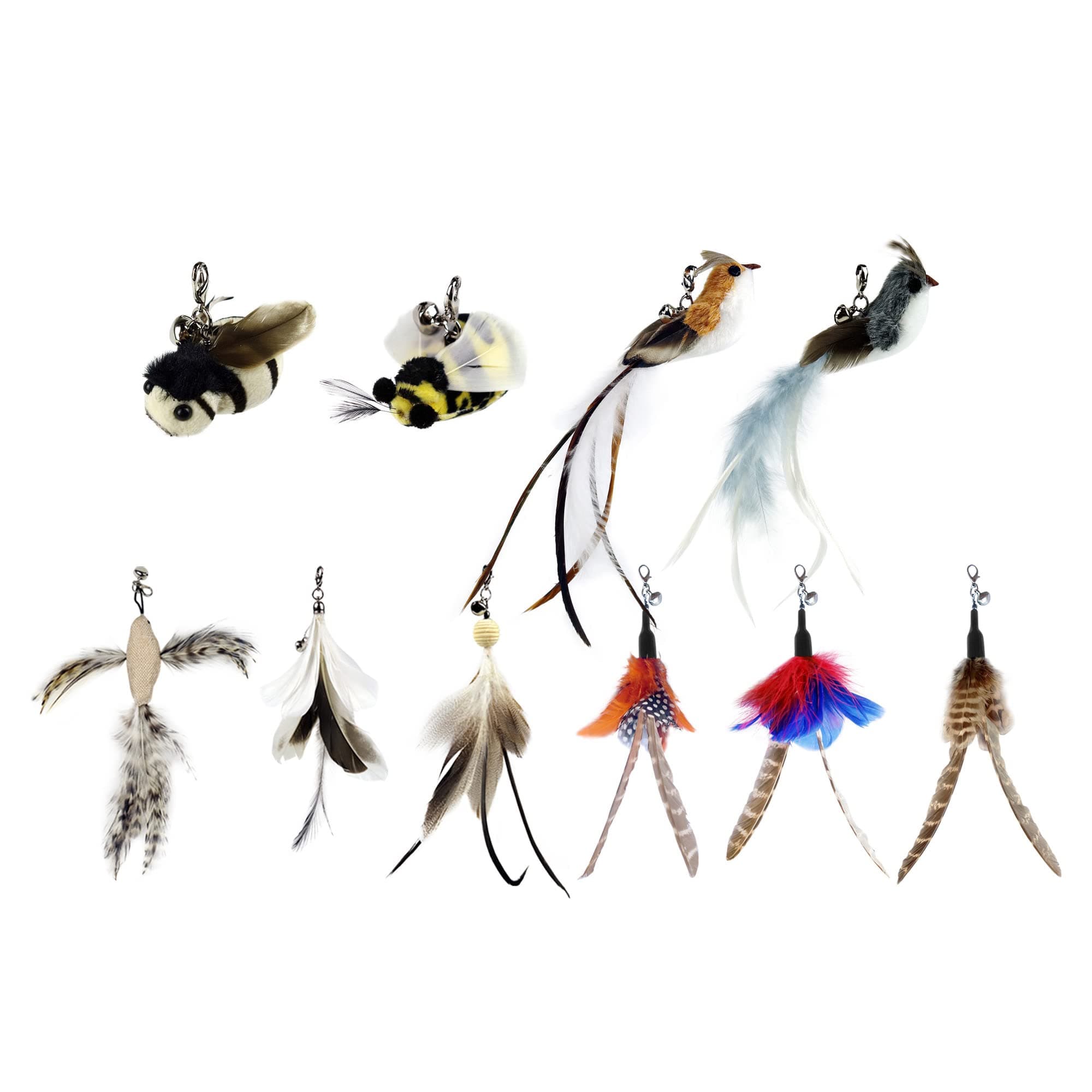 TTcat Cat Wand Toy Feather Replacement Cat Toy Attachments Refills,10 Pcs Simulation Insects Bird Feathers.