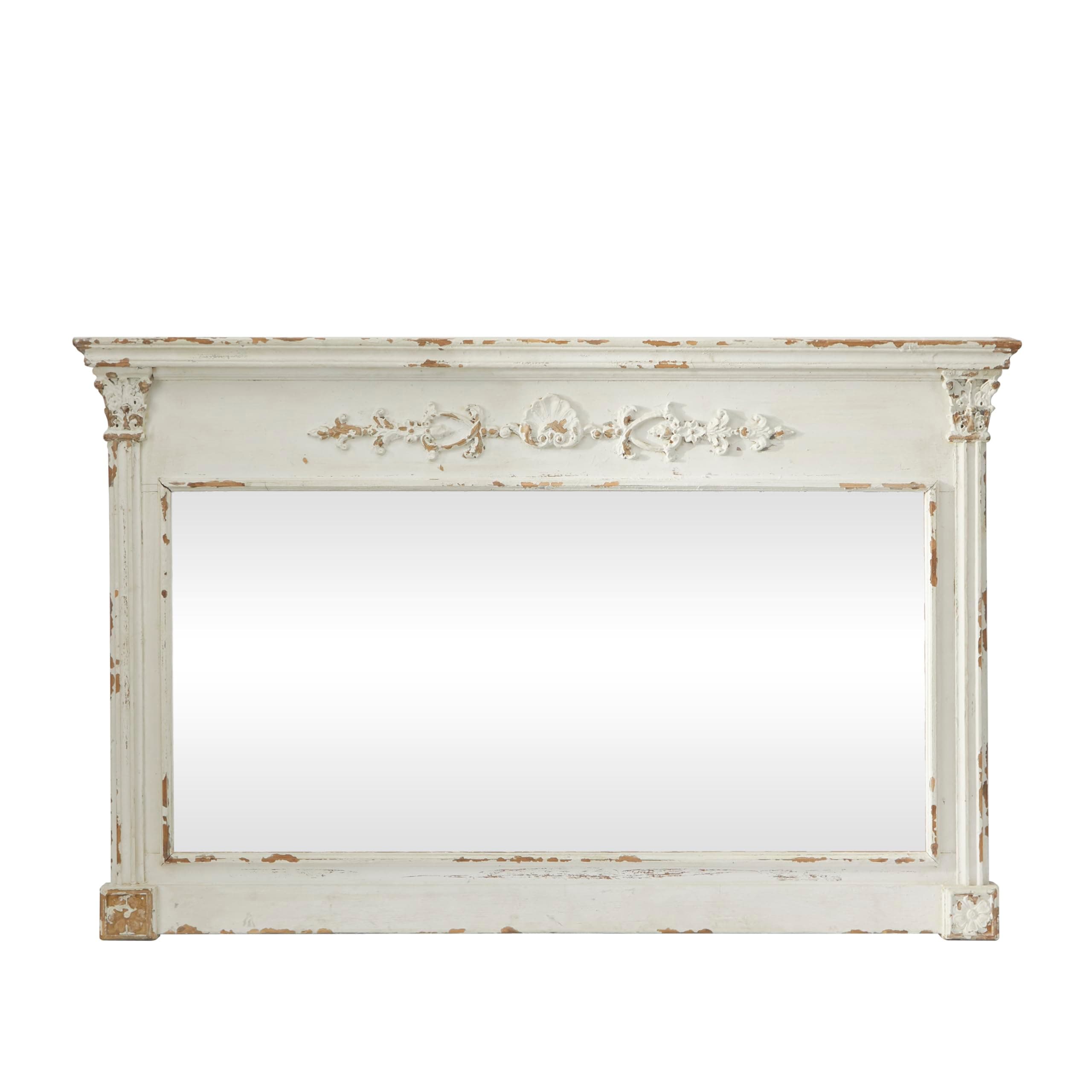 Deco 79 Wood Floral Room Wall Mirror Carved Entryway Mirror with Distressing, Wall Mounted Mirror 59" x 4" x 36", Cream