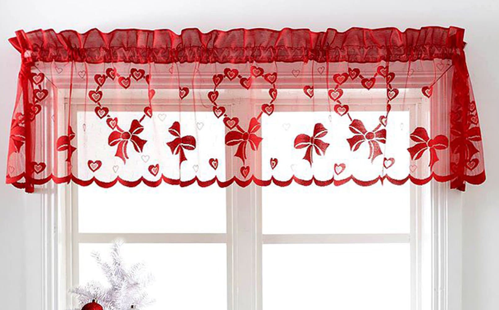 MforStyle Red Cafe Net Curtain Pelmet Hearts Slot Top Romantic Decoration 98" wide x 18" length (250cm x 45cm)