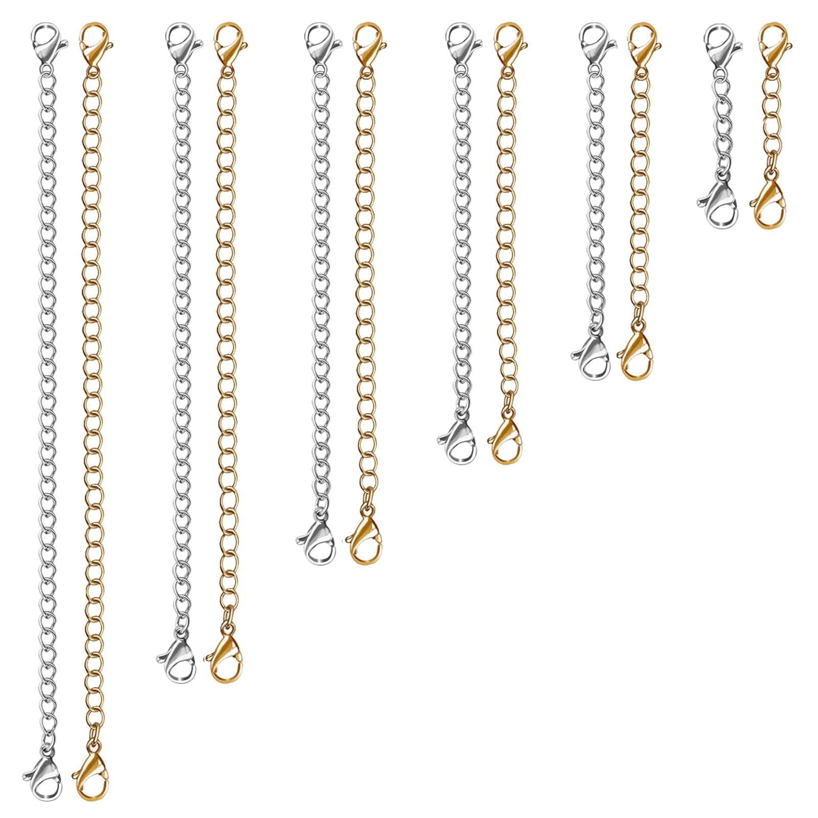 12 PCS Necklace Extenders - Stainless Steel Necklace Extension Chain for Jewelry, Bracelets & Anklets (6 Gold & 6 Silver, 1"-6" Lengths)