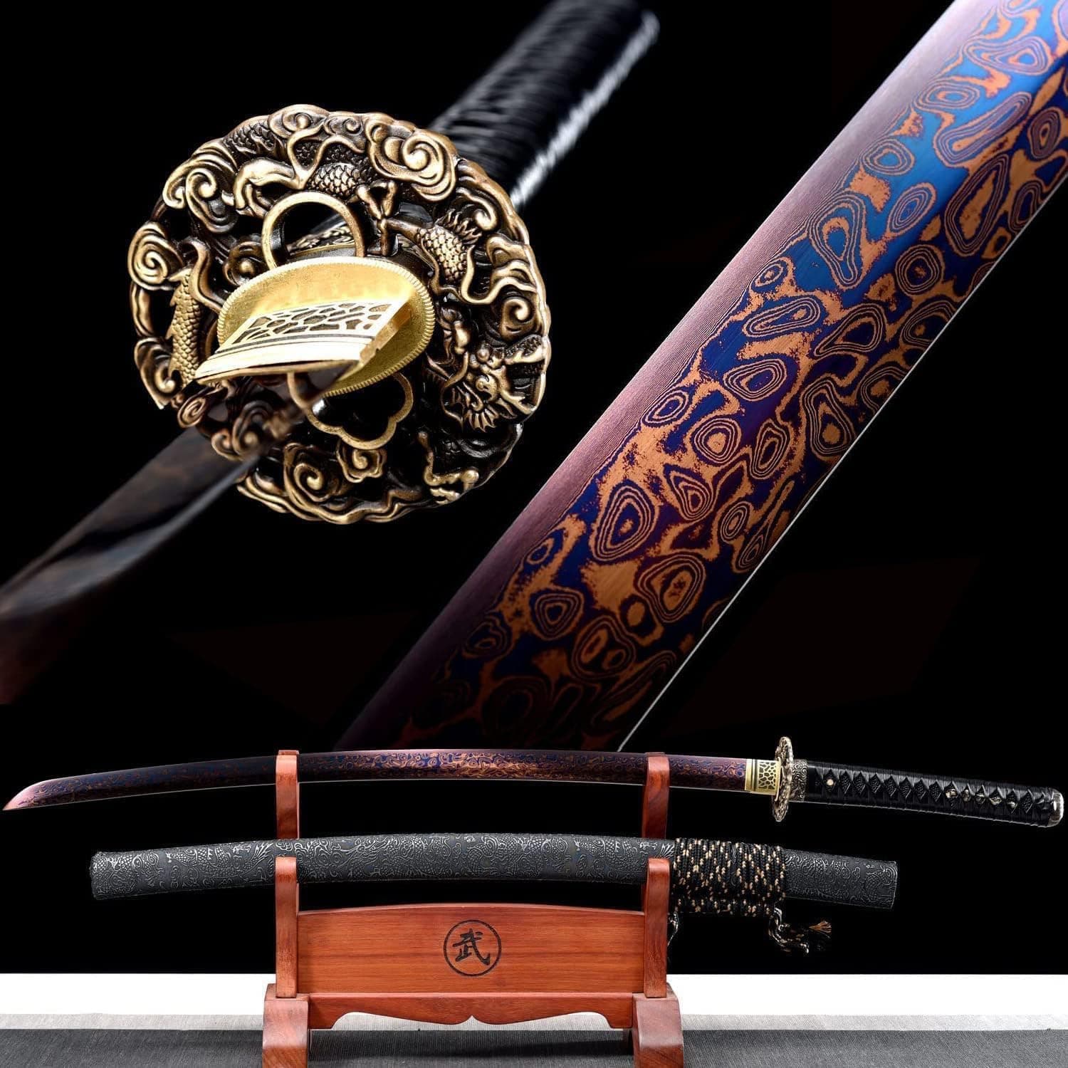 Handmade Authentic 1095 High Carbon Steel Japanese Samurai Sword Full Tang Real Sharp Dragon Katana Cool Sword Combat Ready