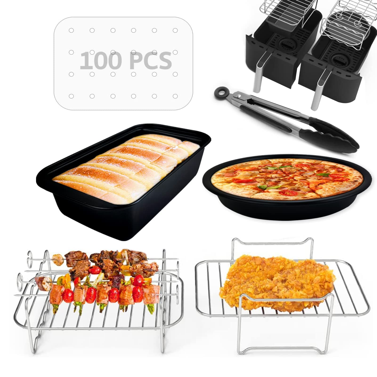 Dual Air Fryer Accessories Set of 6 for Ninja Foodi AF300UK, AF400UK, Instant Vortex, Tower T17088, Salter Dual Zone Deep Air Fryers 7.6L-9.6L