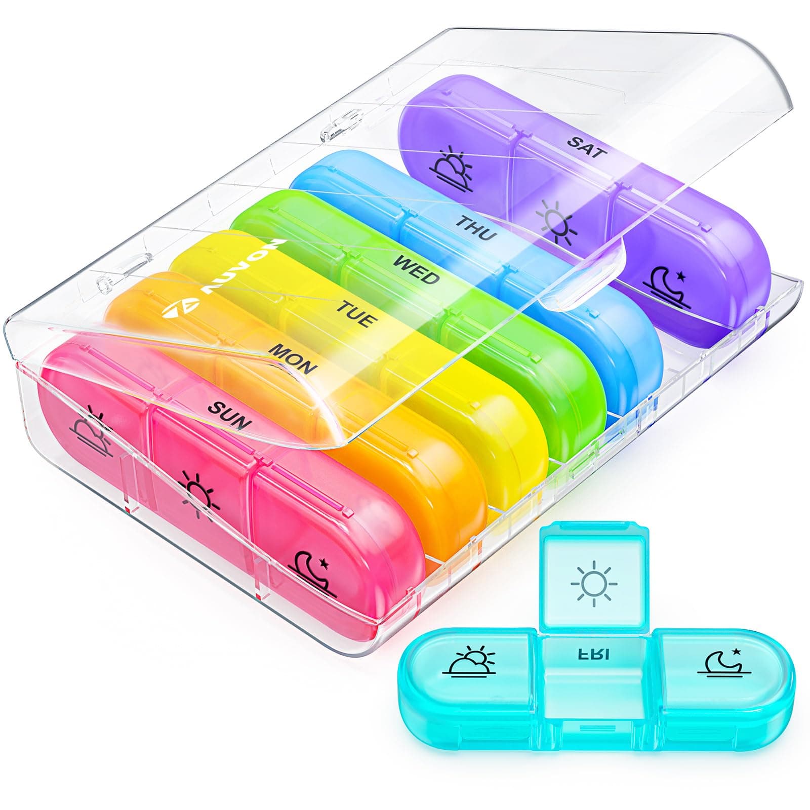 AUVON Weekly Pill Organizer 3-Times-A-Day, Portable 7 Day Pill Box Case with Large Separate Compartments to Hold Medication, Vitamins, Fish Oil and Supplements