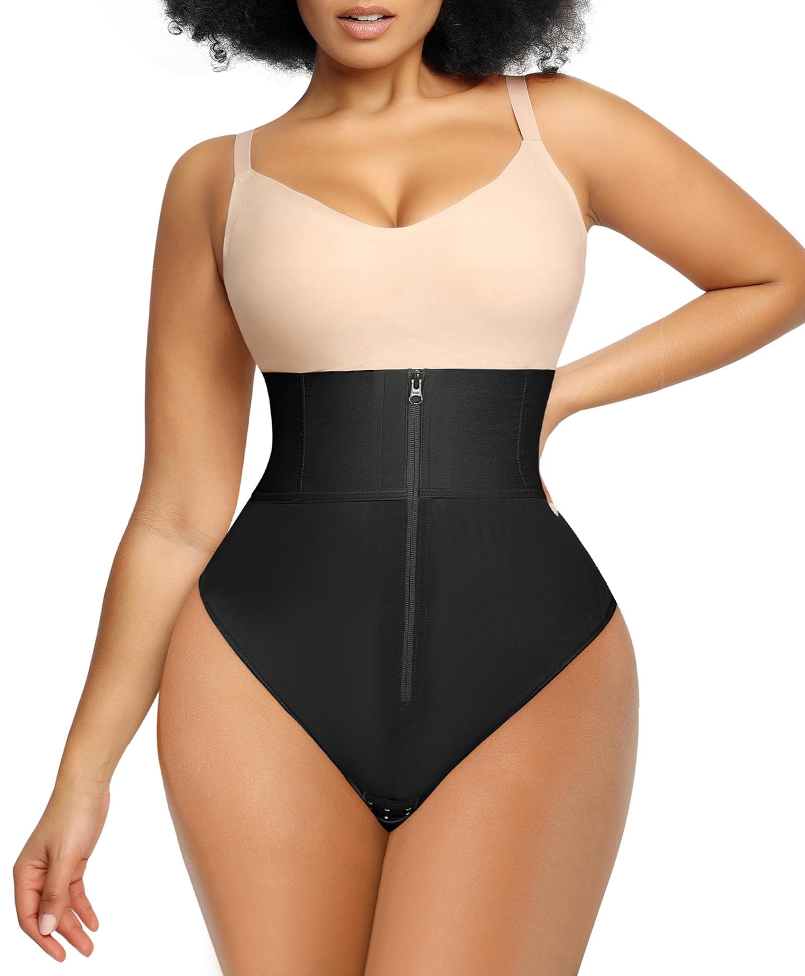 SHAPELLX Shapewear Thong Tummy Control for Women High Waisted Shaping Panties Higher Power Thong Body Shaper (Black, Medium)