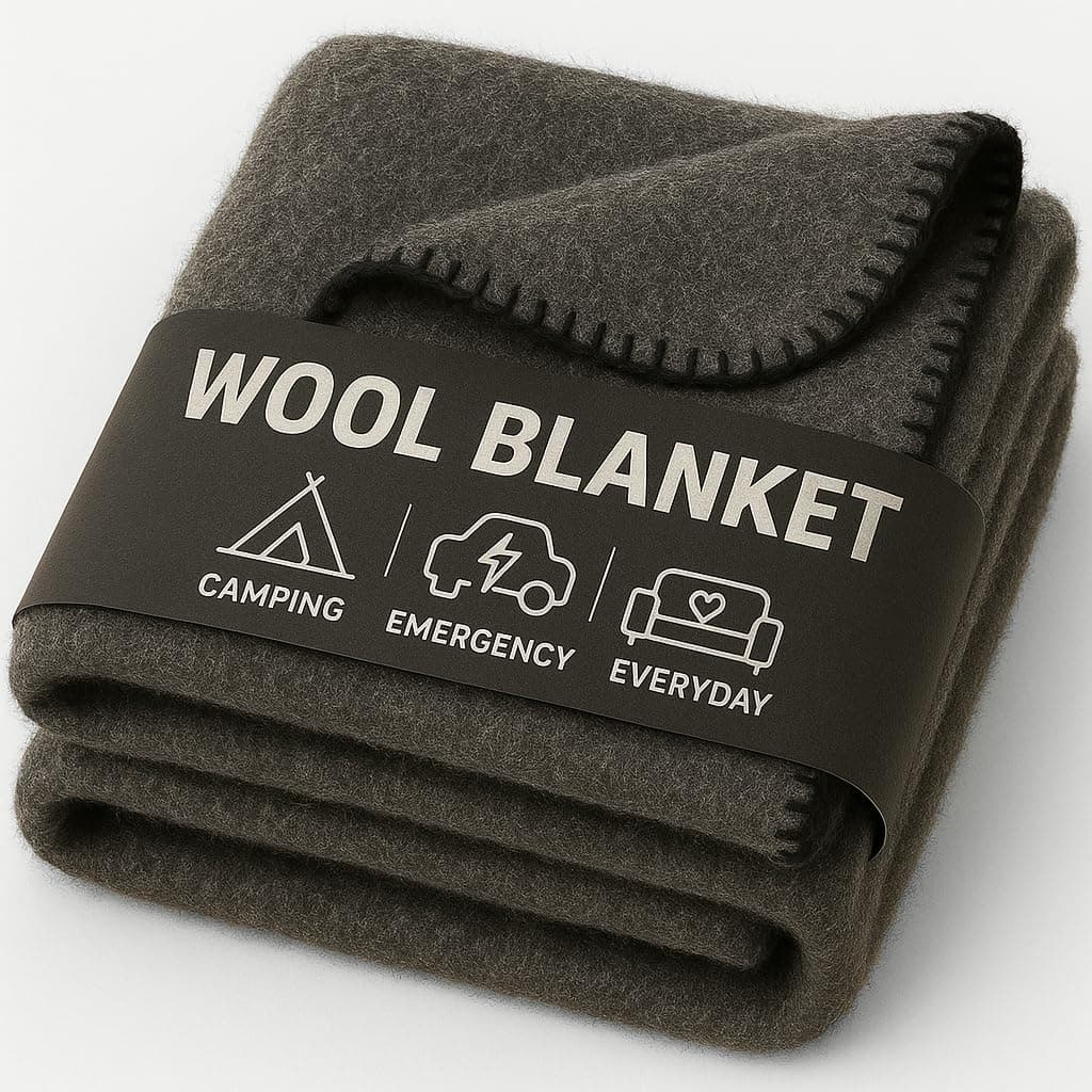 JMR Wool Camping Blanket - Warm and Heavy Car Blanket & Camping Quilt - Survival Emergency Blanket for Sleeping Outdoors - Multi-Purpose Wool Blanket for Camping, Car and Home - 70% Wool, Gray, 62X84