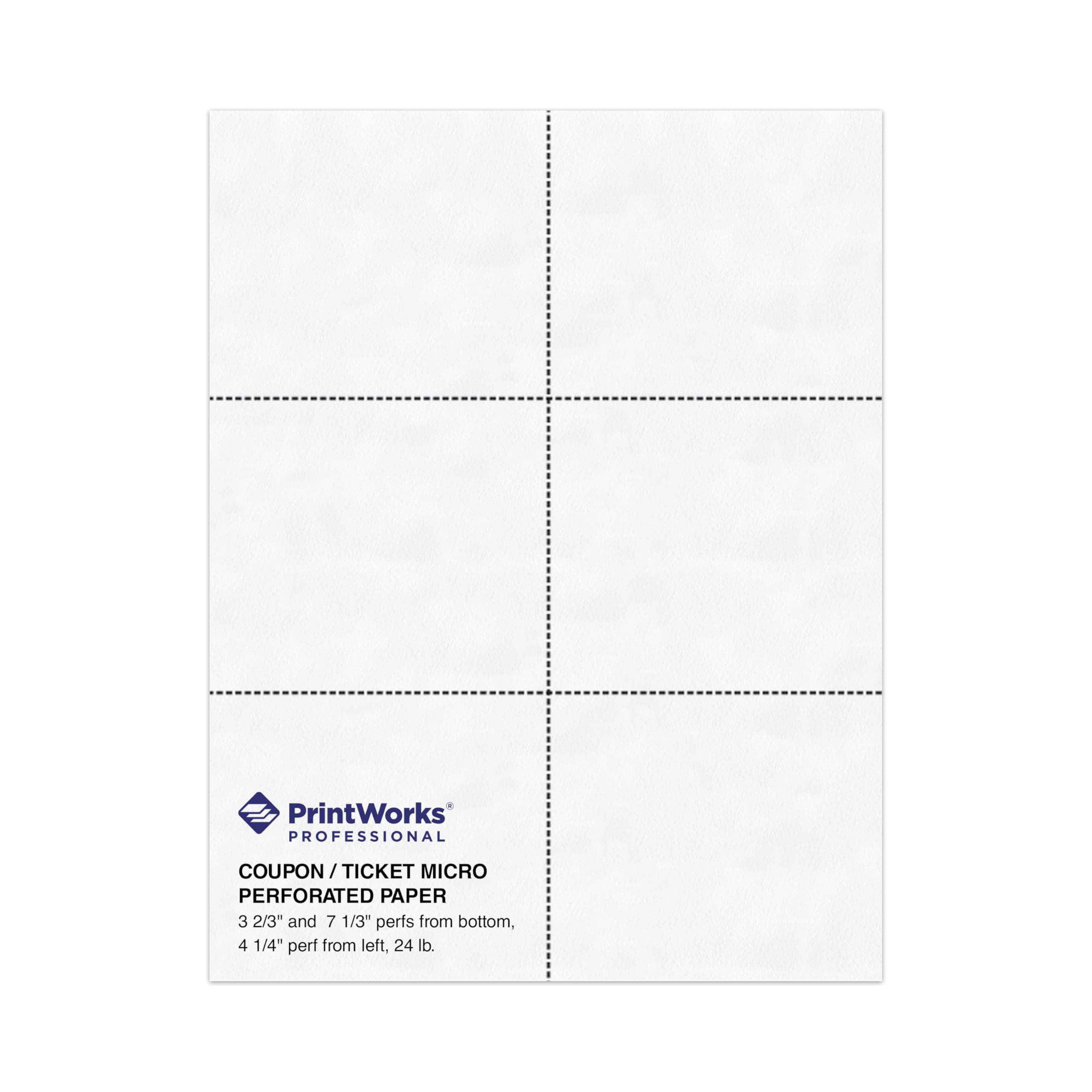 Professional Perforated Paper for Tickets, Coupons, Certificates and More, 8.5 x 11, 24 lb, 3 Perfs - 3 2/3" and 7 1/3" From Bottom & 4 1/4" From Left, 500 Sheets, White (04334)