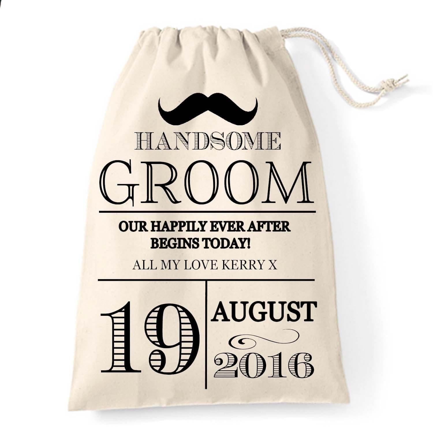 Large Personalised Cotton Gift Bag for the Groom before the Wedding Vintage moustache