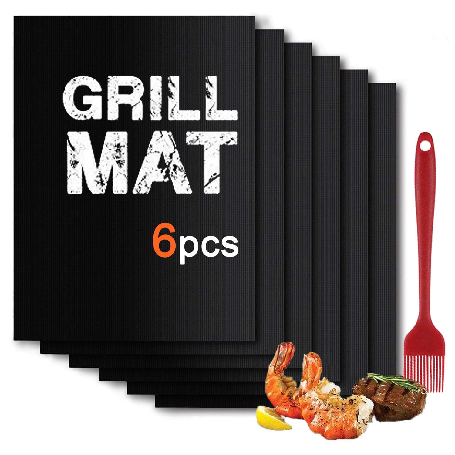 Haiy BBQ Grill Mat Set of (6+1) - Non Stick Oven Liner Teflon Cooking Mats - Perfect for Baking on Gas, Charcoal, Oven and Electric Grills - Reusable, Durable