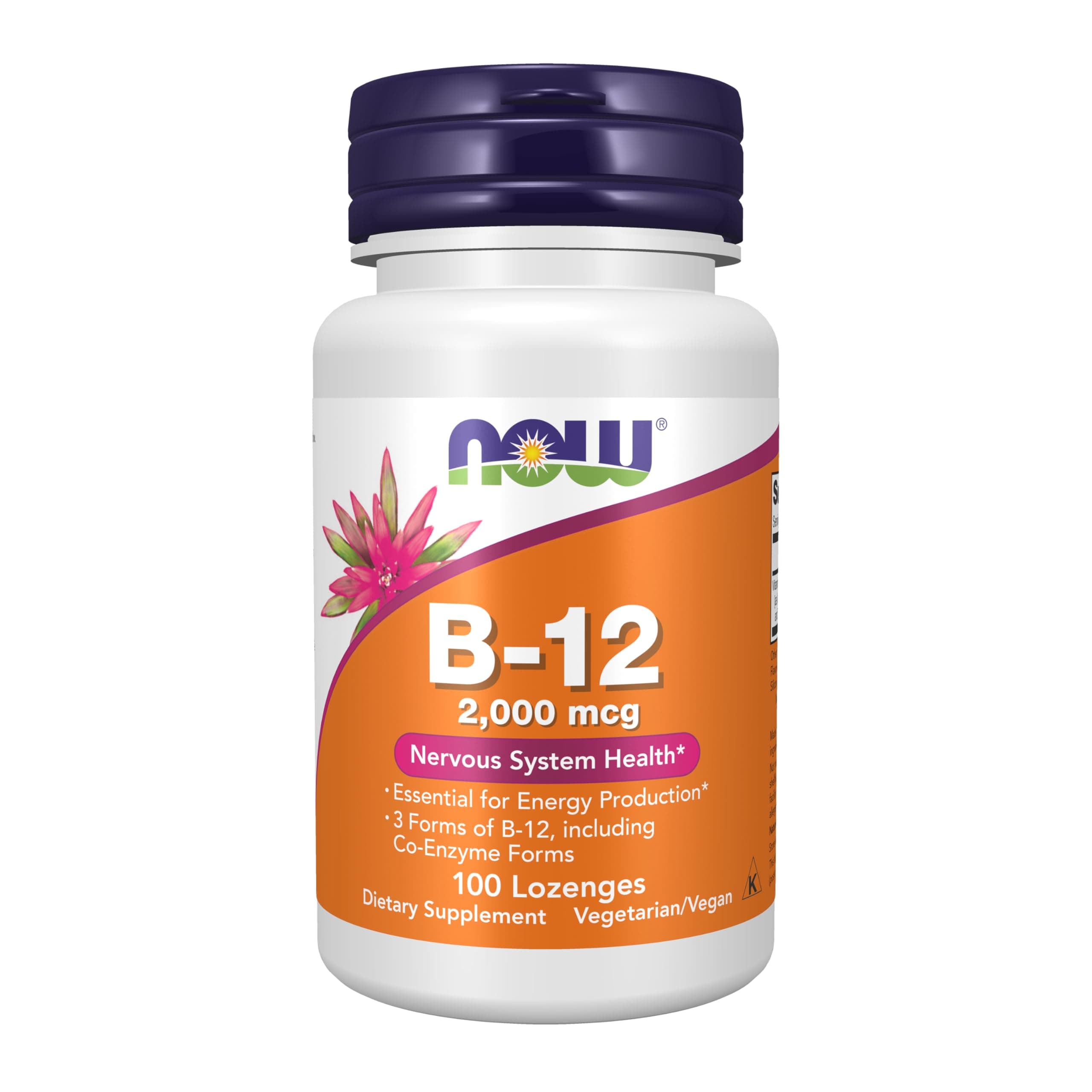 NOW Foods Supplements, B-12 2,000 mcg, Energy Production*, Nervous System Health*, 100 Lozenges