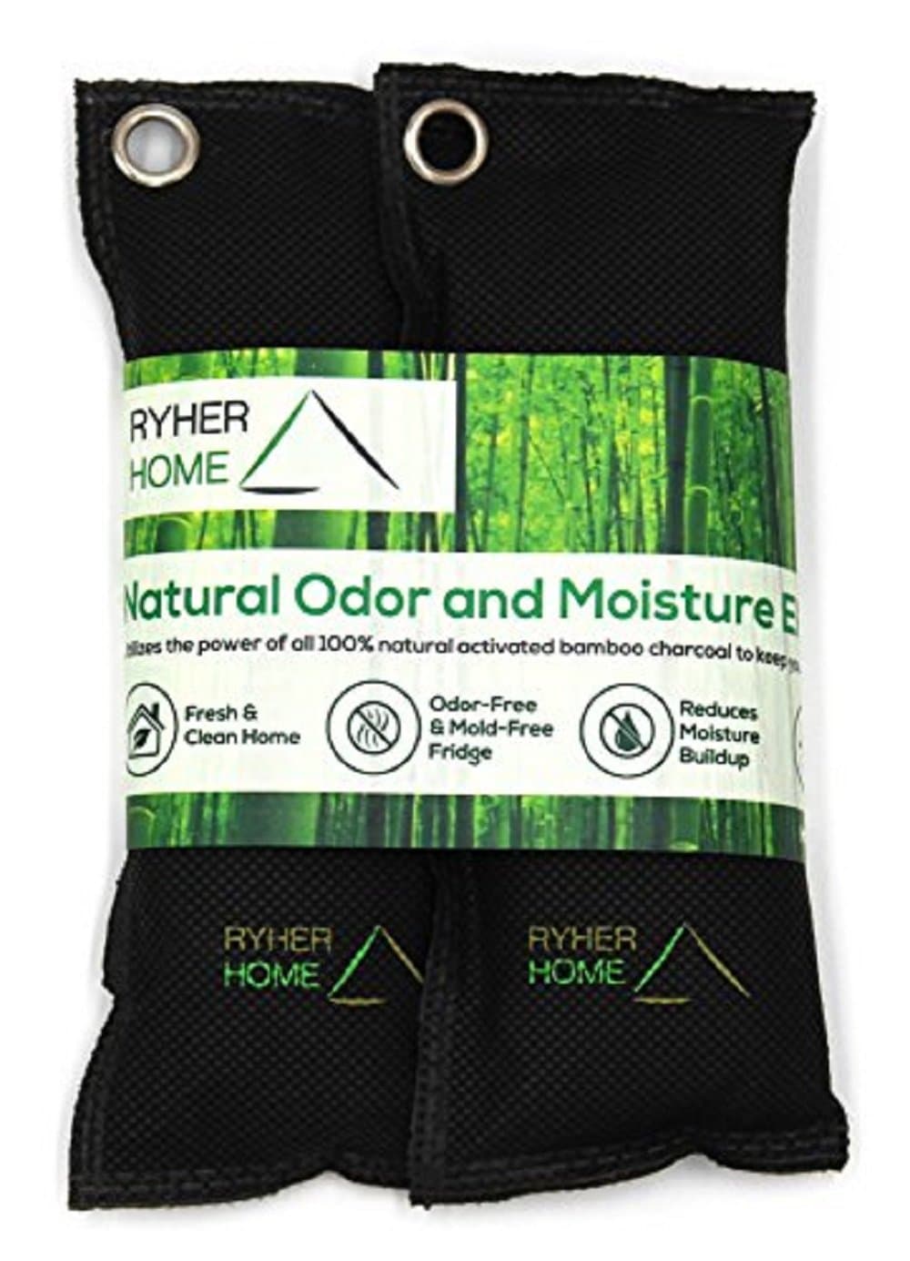 Ryher 2X Natural Bamboo Charcoal Shoe Deodorizer – Prevents Mold and Bacteria - Air Purifying Bags - Absorb and Eliminate Odor and Moisture for Shoes, Boots, Sneakers (Pack of 2) (Nonwoven) (Black)