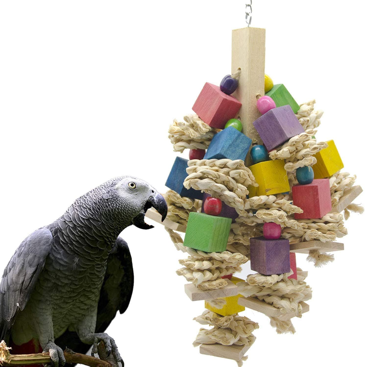 Wonninek Parrot Bird Chewing Toy Natural Wooden Parrot Blocks Knots Tearing Toy for African Grey Macaws Cockatoos