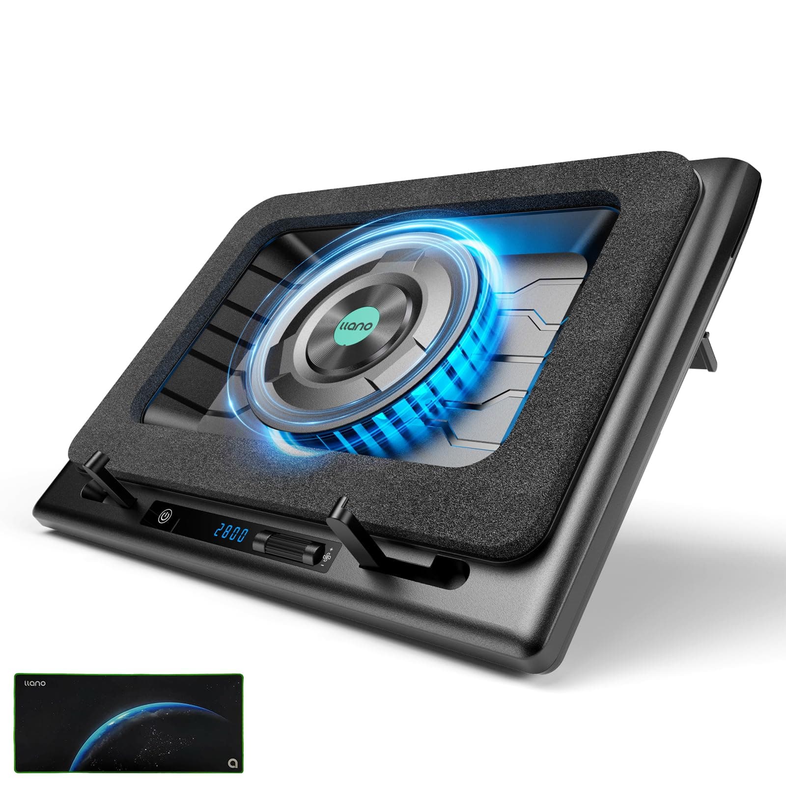 Gaming Laptop Cooler, V12 Laptop Cooling Pad Stand with 5.5inch Fan, Fast Cooling Computer Laptop 15.6-21in, Adjustable Speed, Touch Control, 3-Port USB A, A Mouse Pad Included