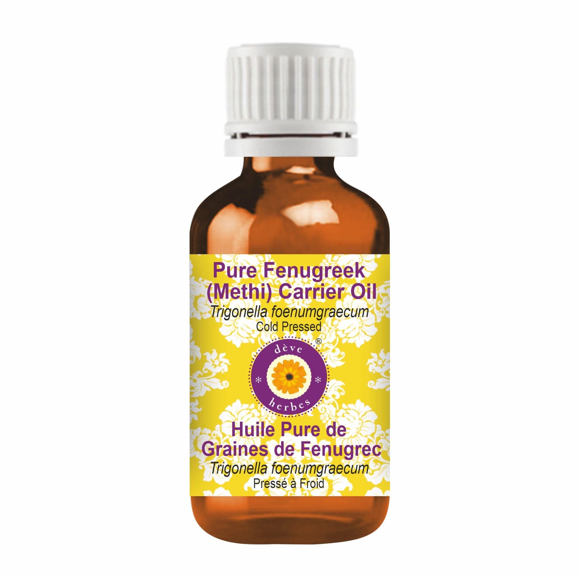 Deve Herbes Pure Fenugreek (Methi) Carrier Oil (Trigonella foenumgraecum) Cold Pressed 30ml (1 oz)