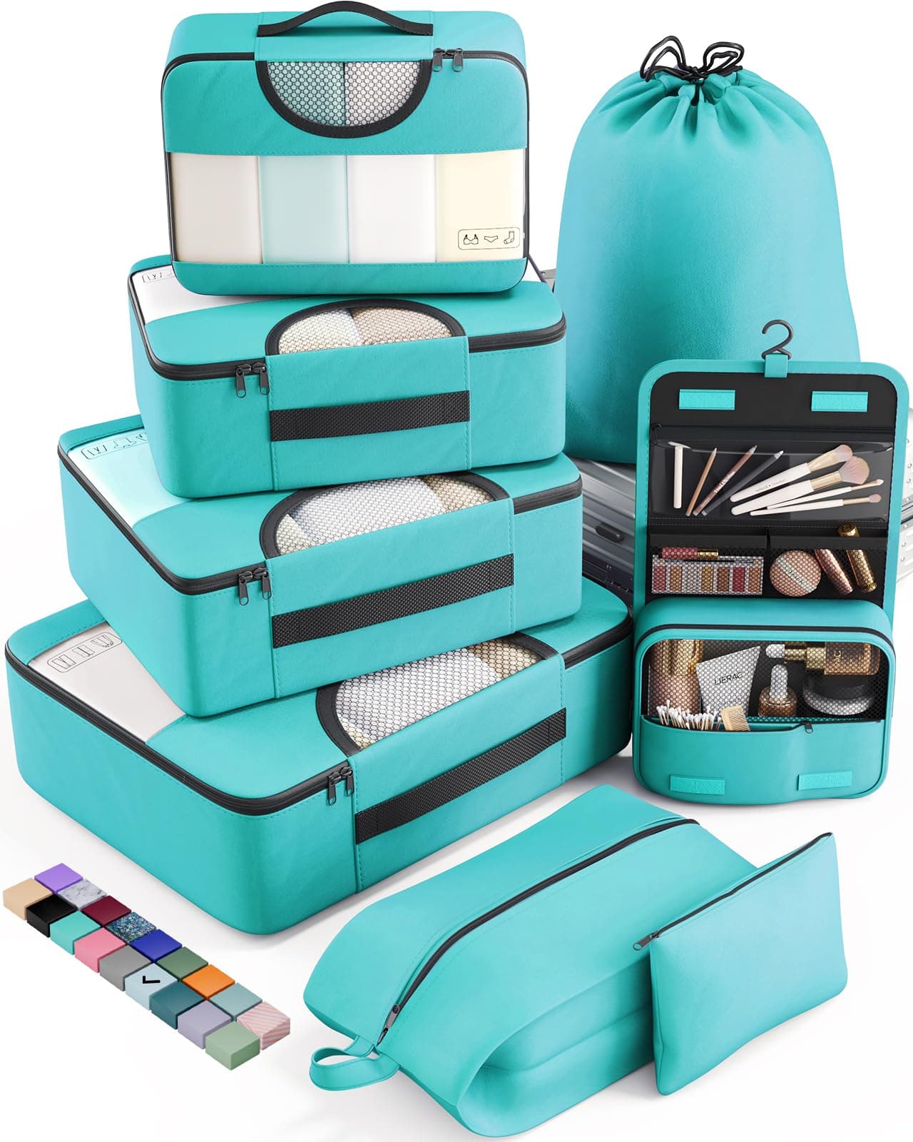 Veken 8 Set Packing Cubes for Kids & Toddler, Airplane Travel Essentials, Beach Vacation & Road Trip Suitcase Organizer Bags Set for Luggage, with Hanging Toiletry & Shoe Bag