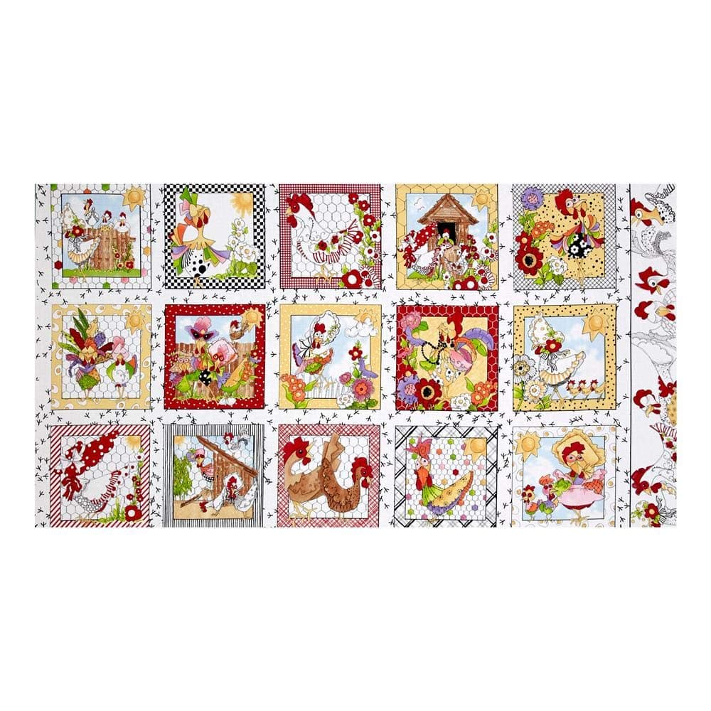 Loralie Designs 0558004 Chicken Chique 24" Panel Quilt Fabric, Multi