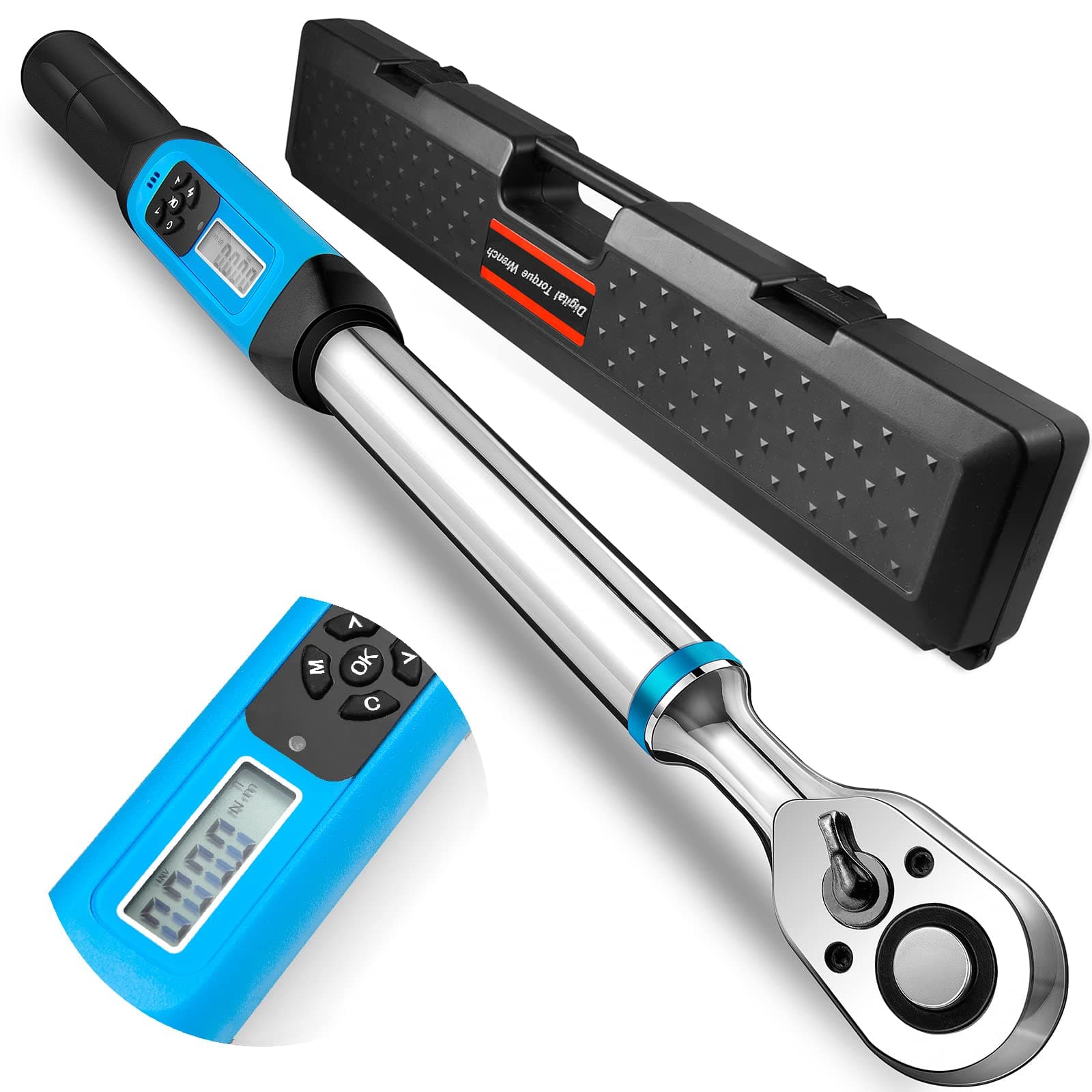 Digital Torque Wrench 1/2" Drive,12.5-250 ft.-lb./17-340 N.m., Electronic Torque Wrench with Buzzer and LED Flash Notification, ±2% CW Torque Accuracy with Certificate of Calibration