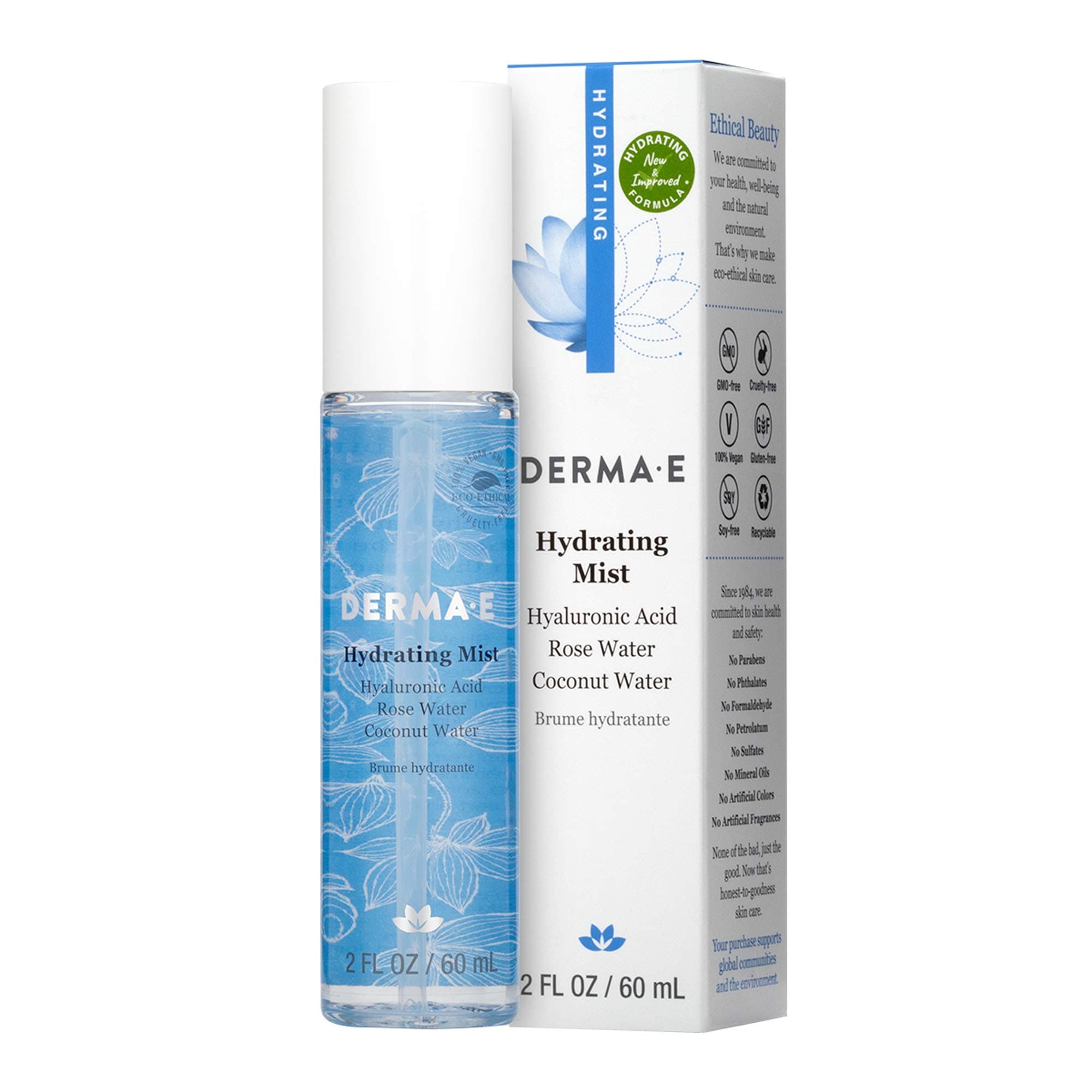 Derma E Hydrating Face Mist with Hyaluronic Acid – Facial Moisturizer Spray with Rose and Coconut Water Cools and Rehydrates Dry or Dull Skin, 2 fl oz